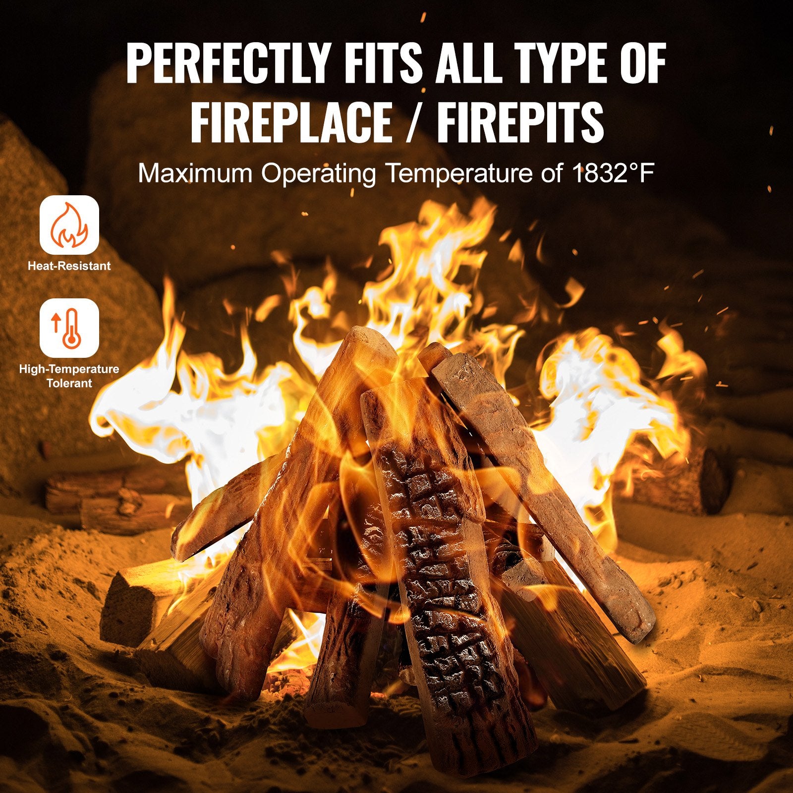 10-Piece Ceramic Gas Fireplace Logs Set, Realistic Heat-Resistant Wood Branches for Indoor/Outdoor Firebowl, Decorative & Stackable