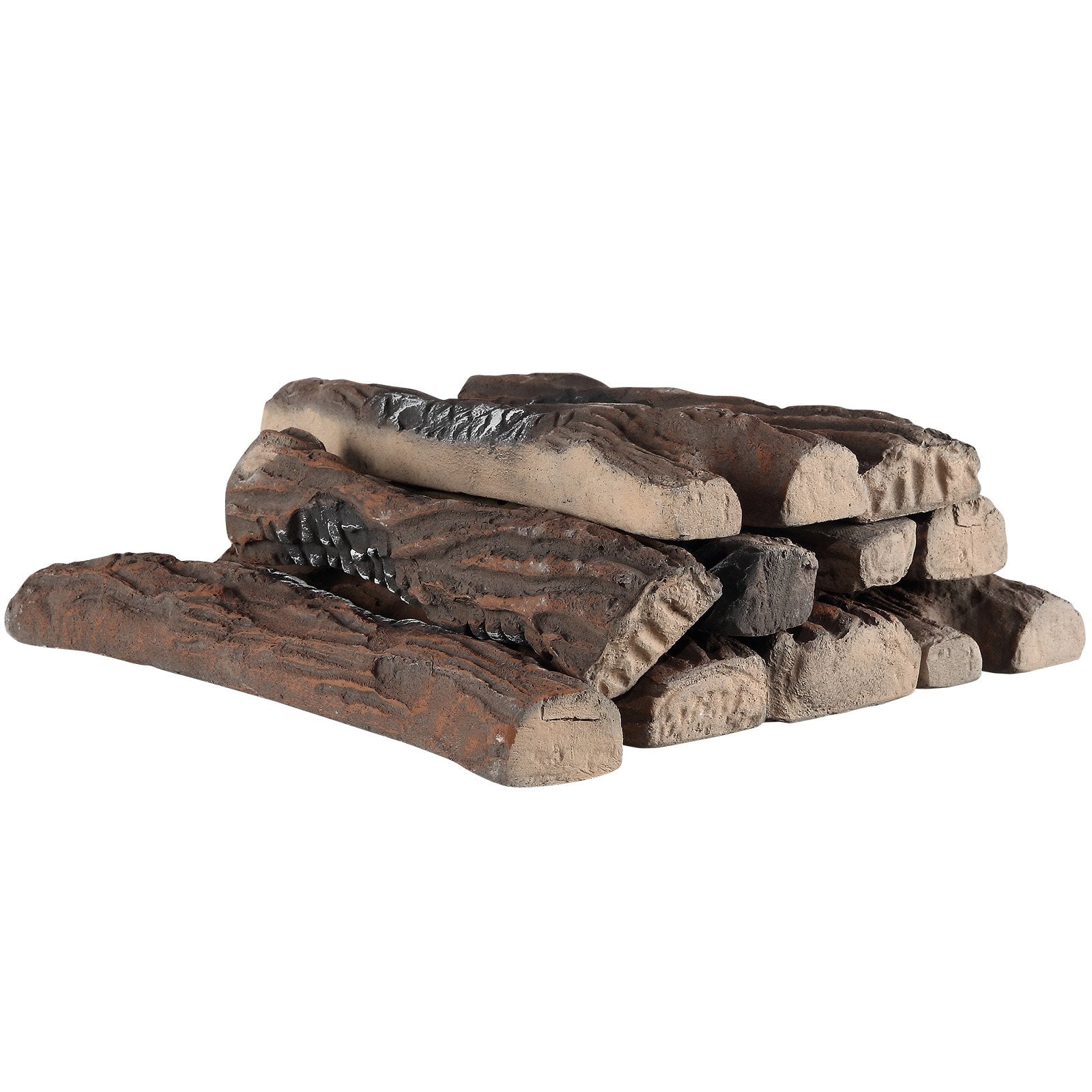 10-Piece Ceramic Gas Fireplace Logs Set, Realistic Heat-Resistant Wood Branches for Indoor/Outdoor Firebowl, Decorative & Stackable