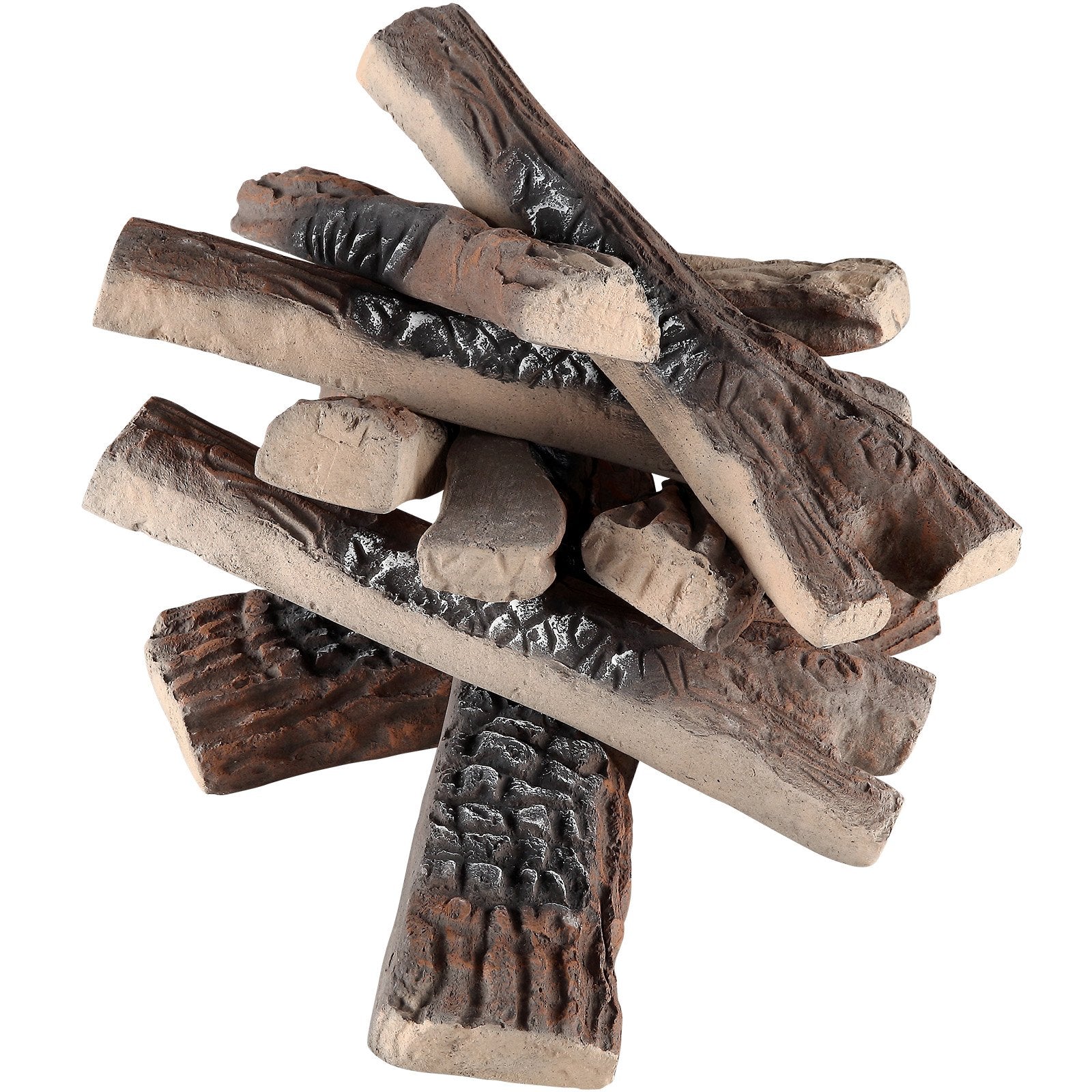 10-Piece Ceramic Gas Fireplace Logs Set, Realistic Heat-Resistant Wood Branches for Indoor/Outdoor Firebowl, Decorative & Stackable