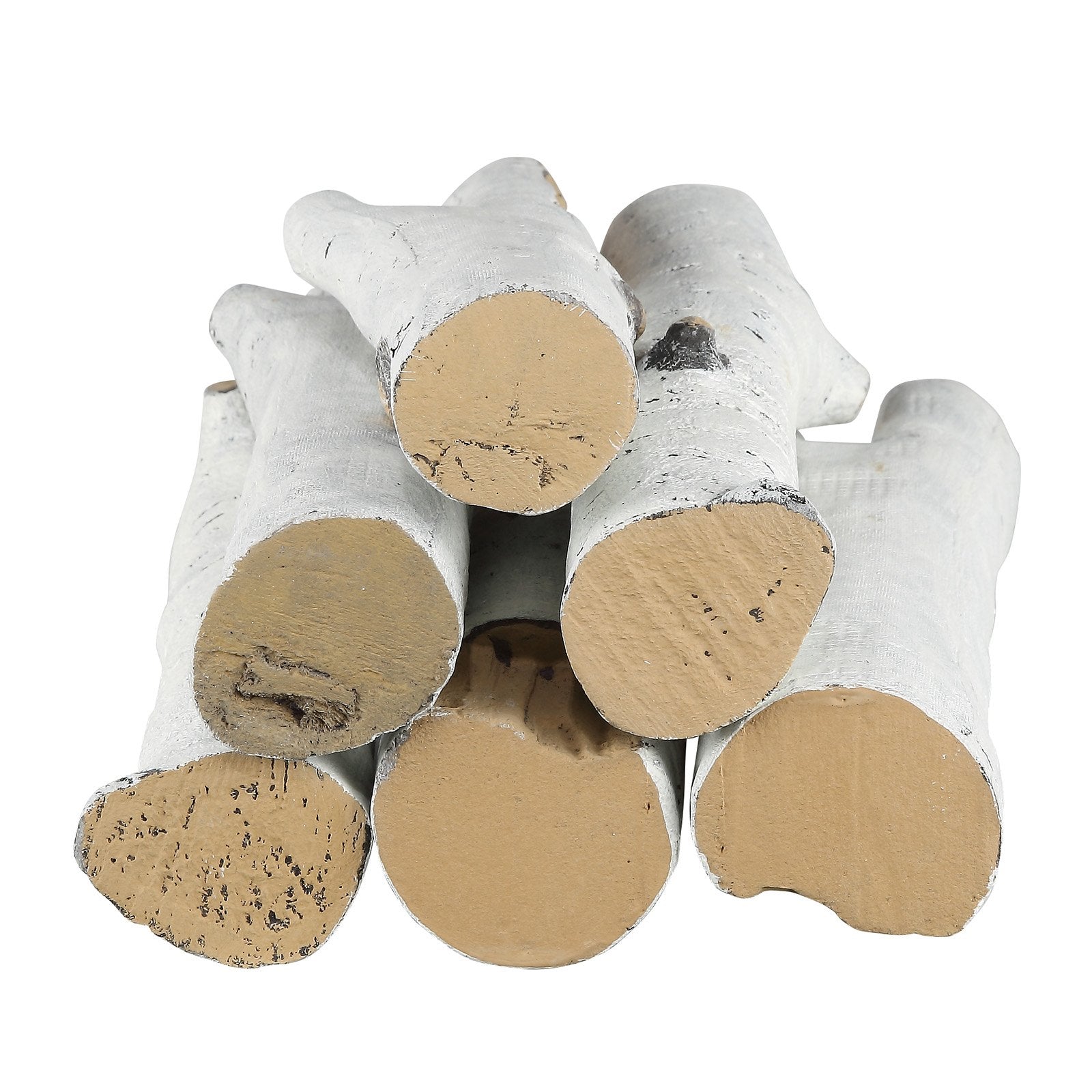 6-Piece Set of Large Ceramic Birch Logs for Gas Fireplaces, Heat-Resistant, Realistic Stackable Wood Branches for Indoor/Outdoor Firebowls