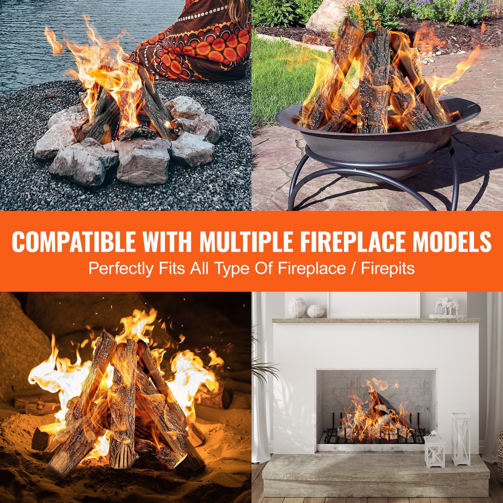 8-Piece Heat-Resistant Ceramic Oak Logs for Gas Fireplaces, Realistic and Stackable Wood Branches for Indoor/Outdoor Firebowls