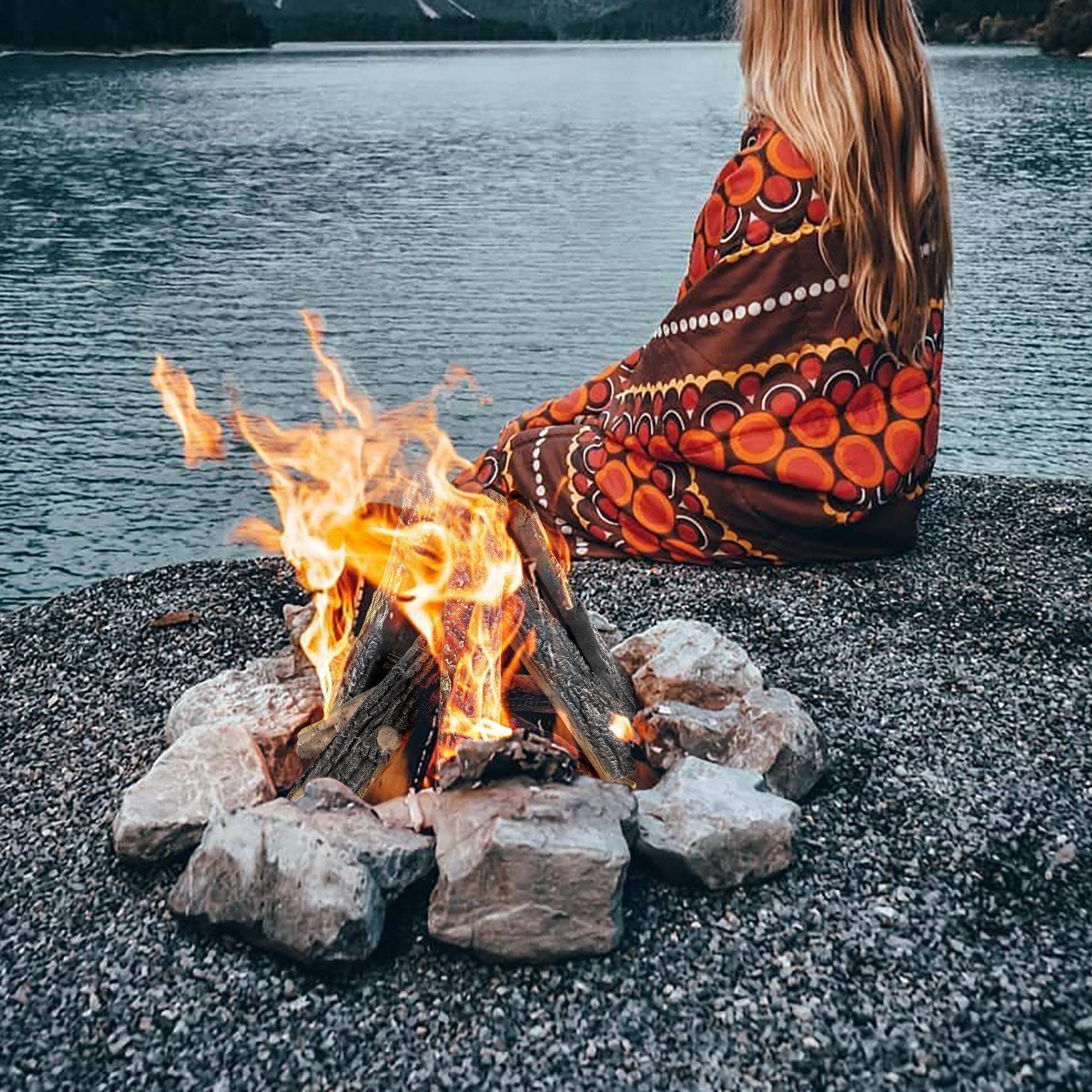 8-Piece Heat-Resistant Ceramic Oak Logs for Gas Fireplaces, Realistic and Stackable Wood Branches for Indoor/Outdoor Firebowls