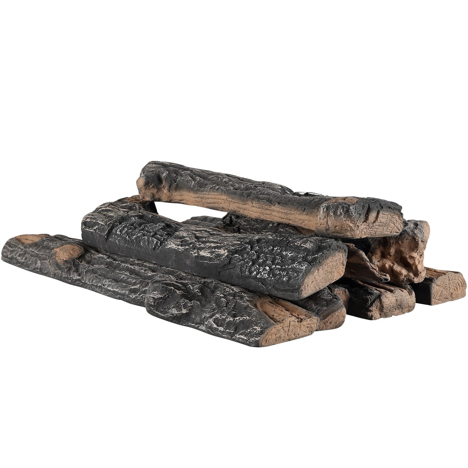 8-Piece Heat-Resistant Ceramic Oak Logs for Gas Fireplaces, Realistic and Stackable Wood Branches for Indoor/Outdoor Firebowls