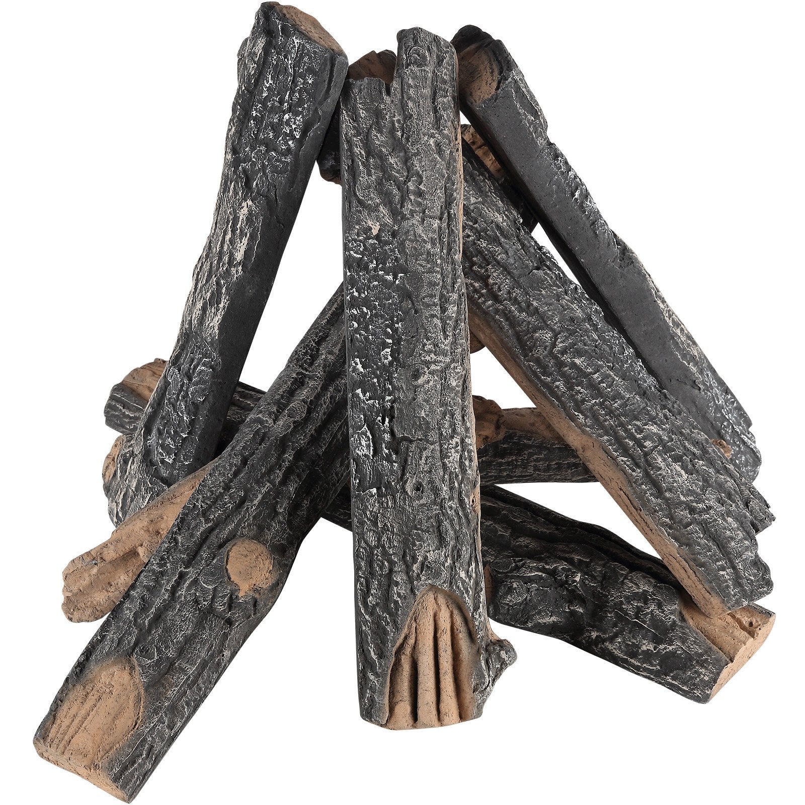 8-Piece Heat-Resistant Ceramic Oak Logs for Gas Fireplaces, Realistic and Stackable Wood Branches for Indoor/Outdoor Firebowls