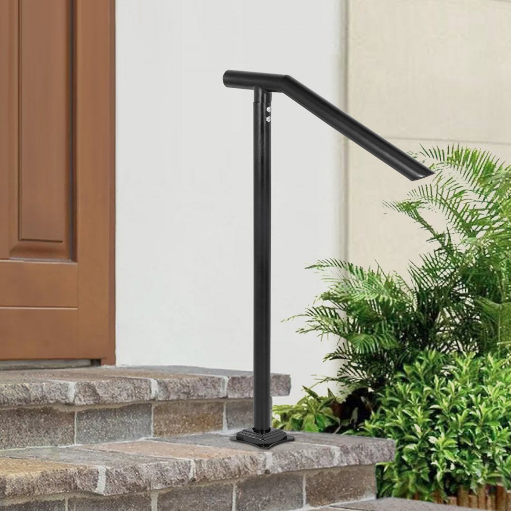 Durable Black Steel Handrail for 1-3 Steps with Expansion Bolts and Drill Bit, 330LBS Capacity, Outdoor Stylish Stair Railing with Baking Varnish Finish