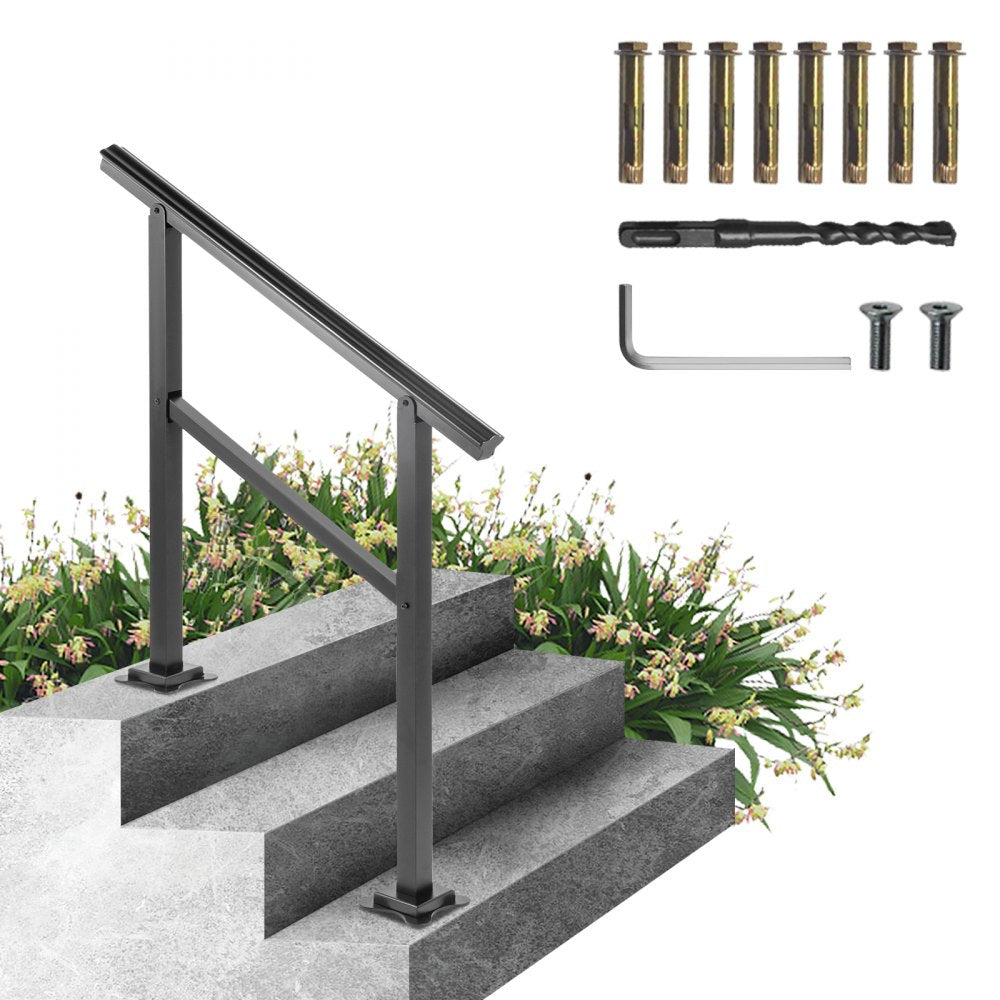 Adjustable Aluminum Handrail for Outdoor Stairs - Fits 2-3 Steps, Supports 165LBS, 36 x 35" Railing with Screw Kit, Suitable for 0 to 50° Angles