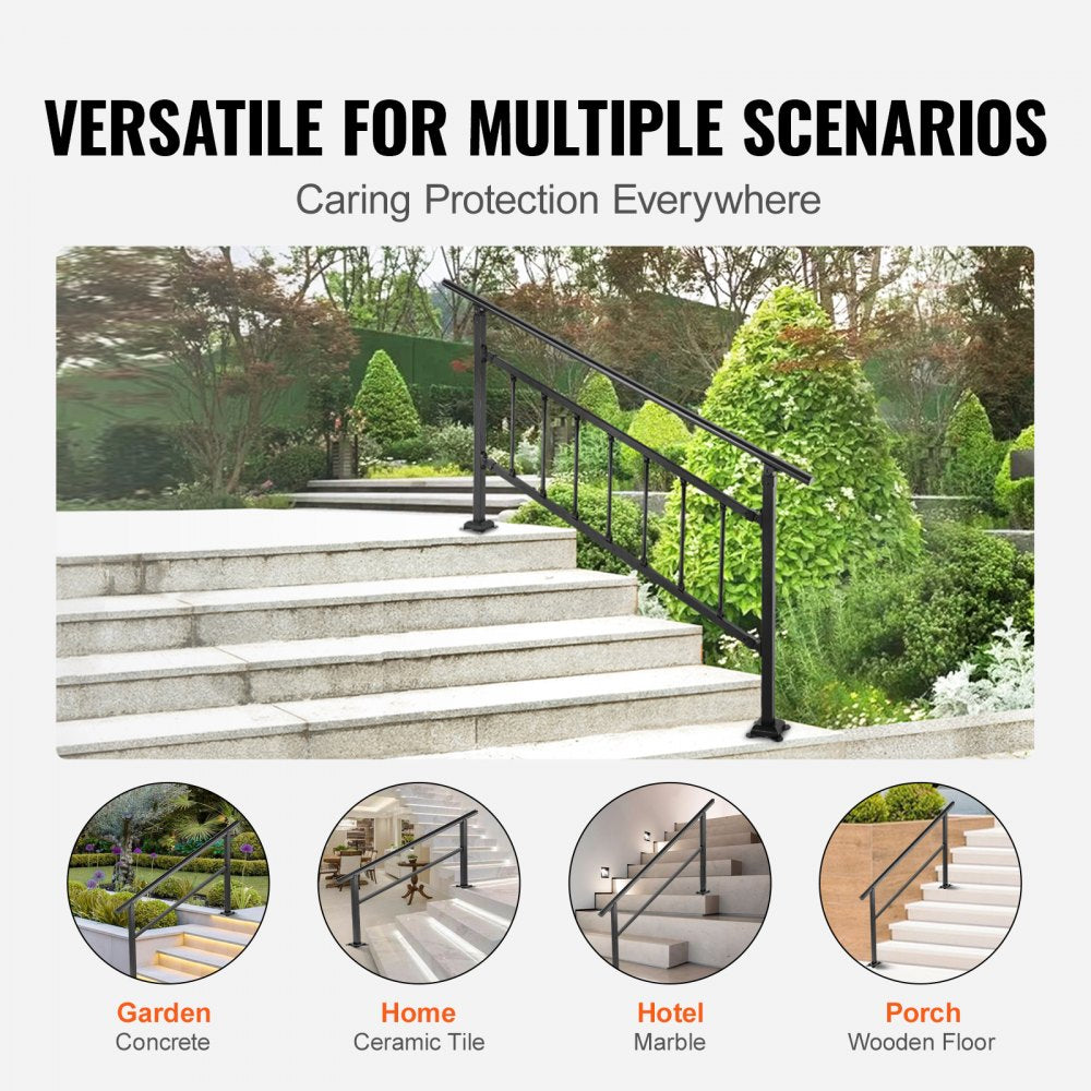 VEVOR Outdoor Handrail 165LBS Load Handrail Outdoor Stairs Aluminum Stair Handrail 60 x 35" Outdoor Stair Railing Transitional Range from 0 to 50° Staircase Handrail Fits 4-5 Steps with Screw Kit