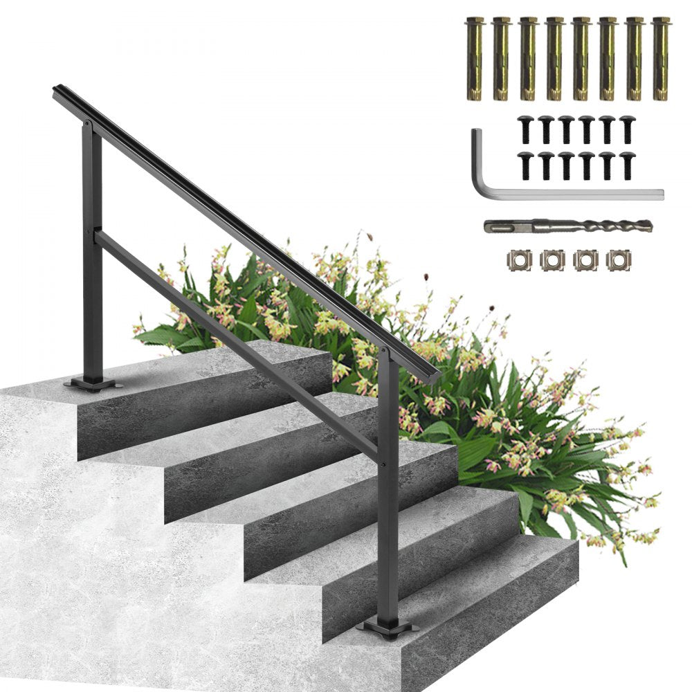 VEVOR Outdoor Handrail 165LBS Load Handrail Outdoor Stairs Aluminum Stair Handrail 60 x 35" Outdoor Stair Railing Transitional Range from 0 to 50° Staircase Handrail Fits 4-5 Steps with Screw Kit