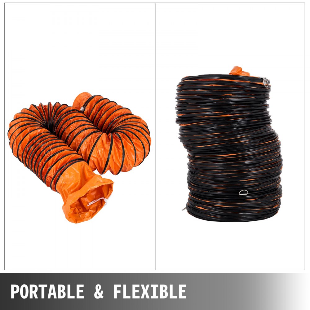 VEVOR Flexible PVC Ducting, 25 ft / 7.6 m, Portable High Performance PVC Duct Hosing, Fit for 12 Inch / 300 mm Diameter Exhaust Fan Portable Ventilation Fan Strong Vinyl Material Orange