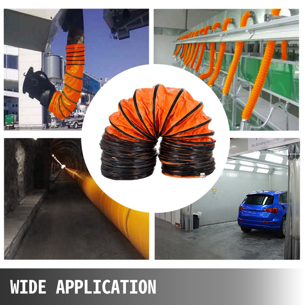 VEVOR Flexible PVC Ducting, 25 ft / 7.6 m, Portable High Performance PVC Duct Hosing, Fit for 12 Inch / 300 mm Diameter Exhaust Fan Portable Ventilation Fan Strong Vinyl Material Orange
