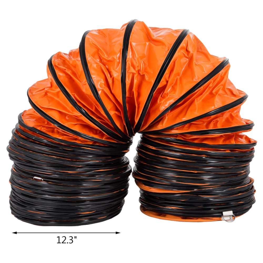 VEVOR Flexible PVC Ducting, 25 ft / 7.6 m, Portable High Performance PVC Duct Hosing, Fit for 12 Inch / 300 mm Diameter Exhaust Fan Portable Ventilation Fan Strong Vinyl Material Orange