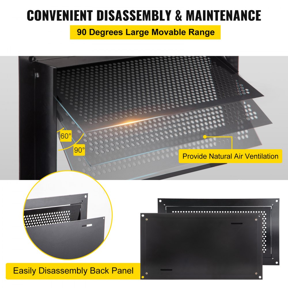 VEVOR Flood Vent, 8" x 16" x 2" Depth Foundation Flood Vent, to Reduce Foundation Damage and Flood Risk, Black, Wall Mounted, for Crawl Spaces,Garages & Full Height Enclosures