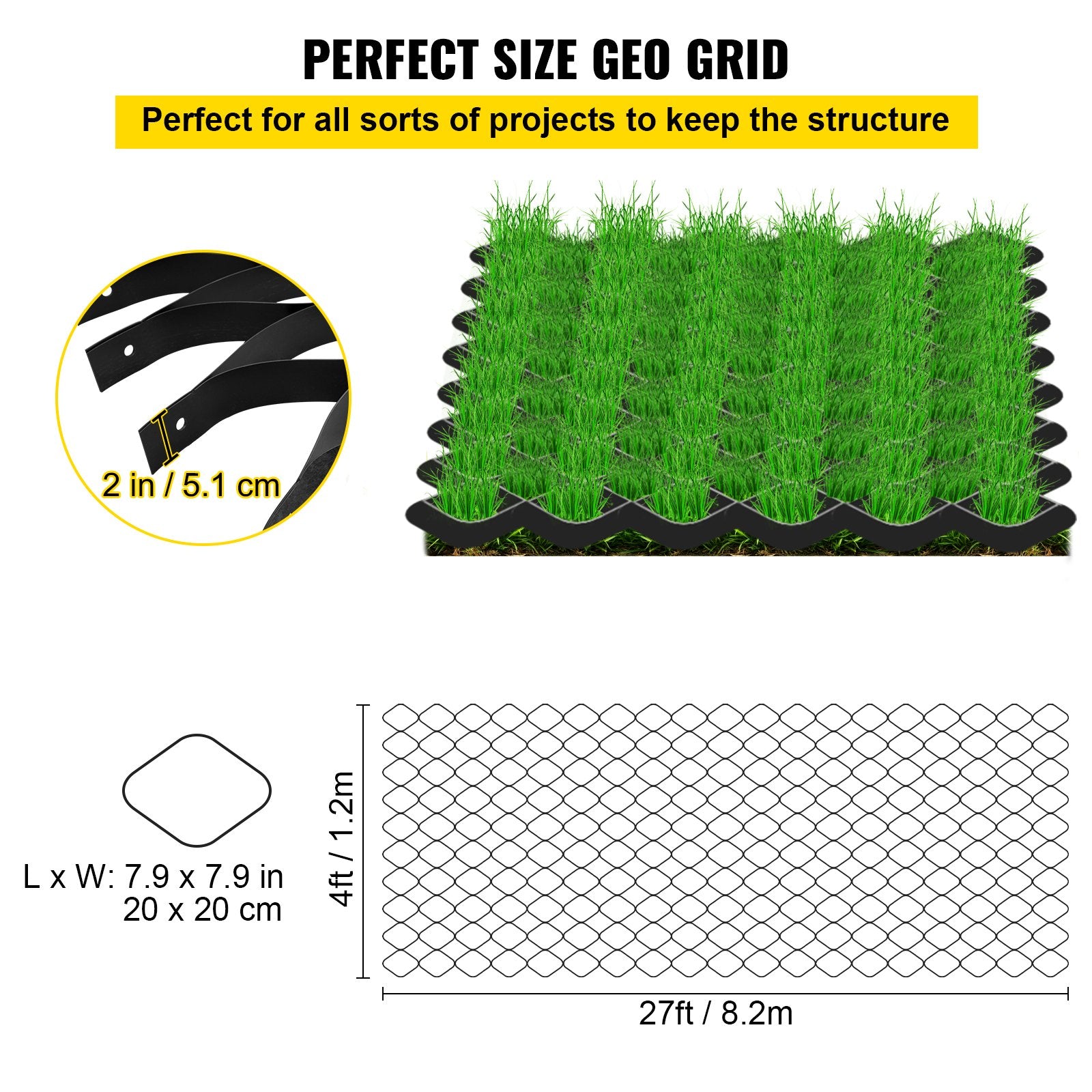 Heavy-Duty Geo Grid Stabilization System for Patios, Walkways, Driveways - 2" Depth, 1885 lbs/Sq Ft Load, Easy DIY Installation, Versatile Use