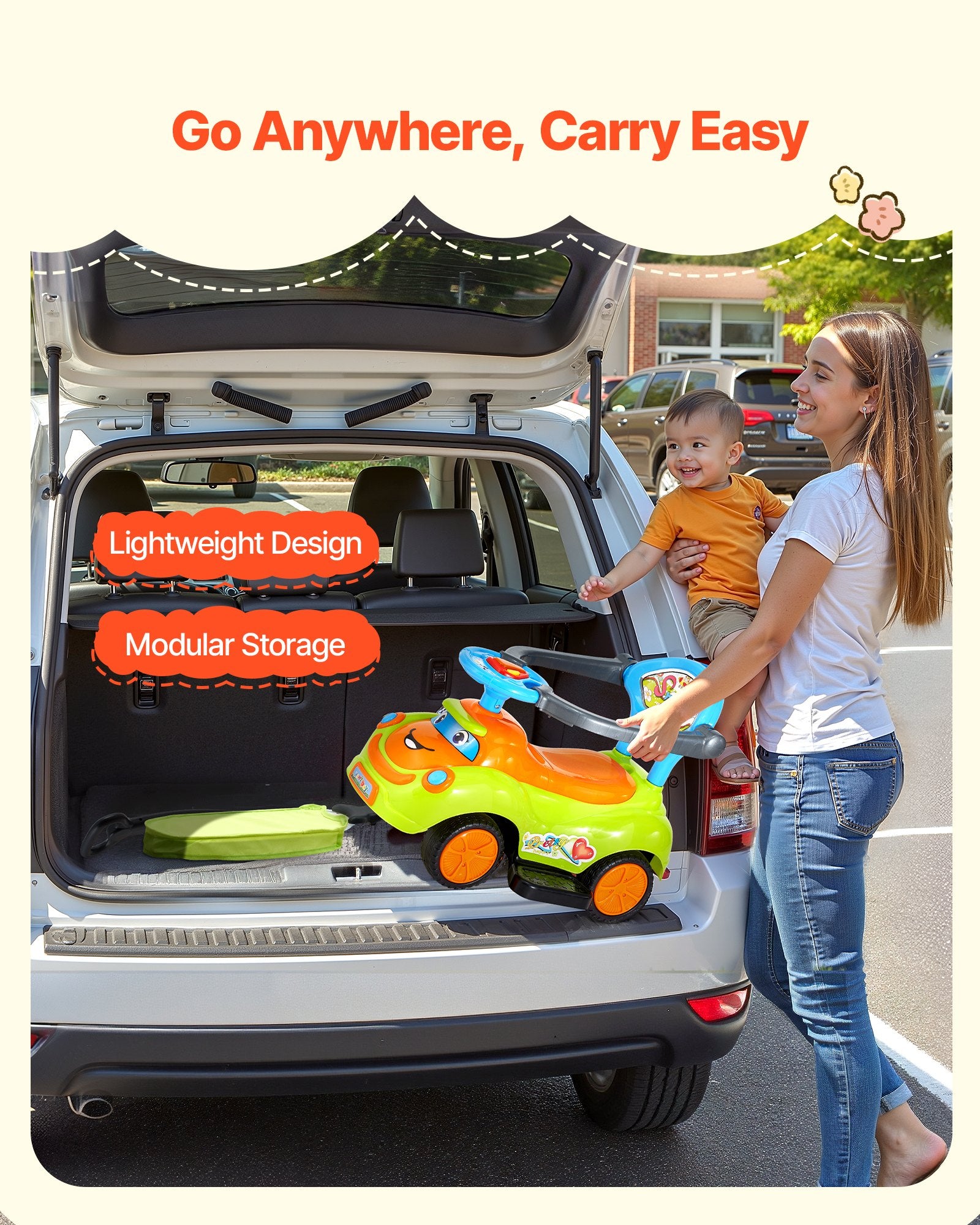 Title: Toddler Ride-On Push Car with Safety Guardrails, Easy Storage, Foot-to-Floor Design for Boys & Girls, 55 lbs Capacity, Ages 19-36 Months, Green