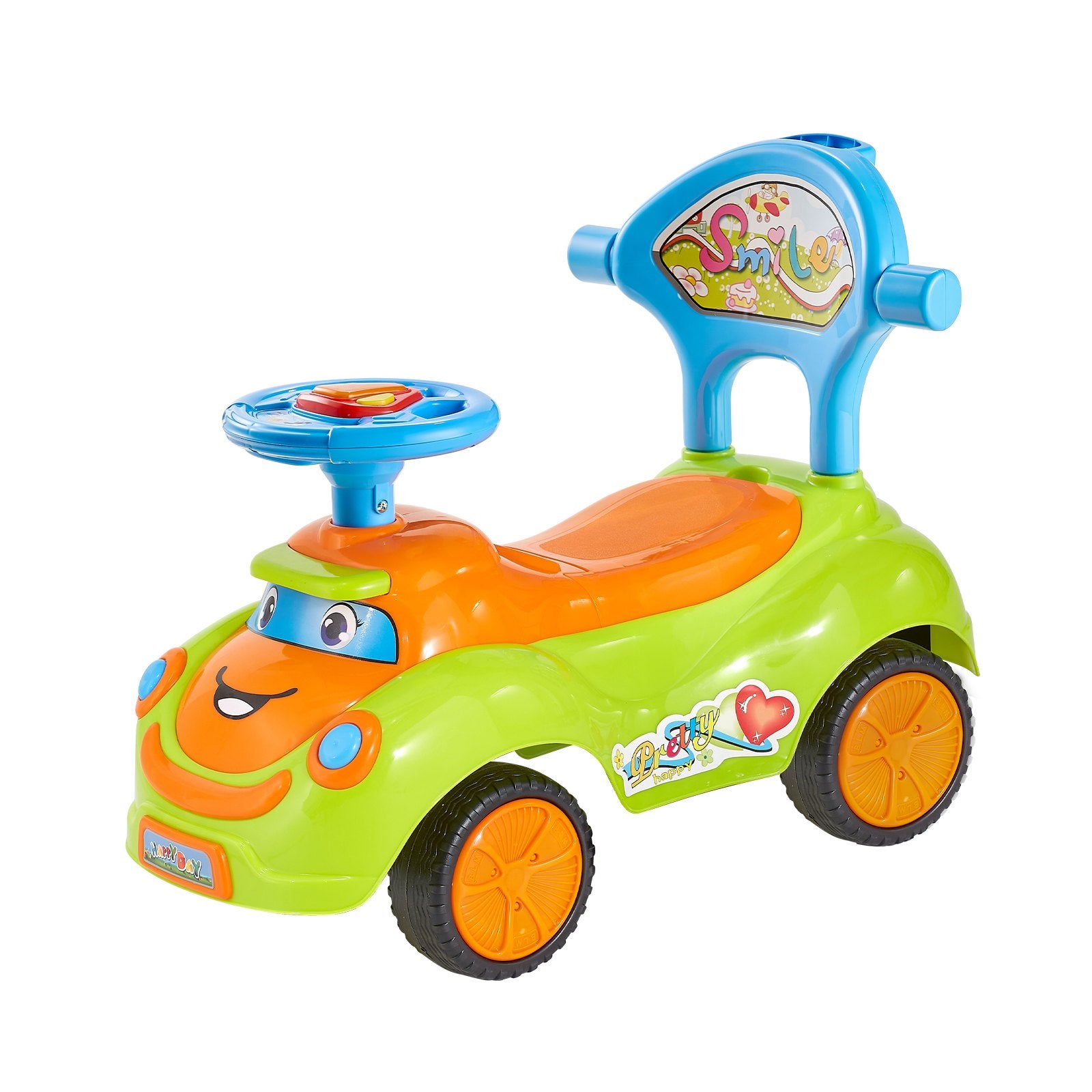 Title: Toddler Ride-On Push Car with Safety Guardrails, Easy Storage, Foot-to-Floor Design for Boys & Girls, 55 lbs Capacity, Ages 19-36 Months, Green