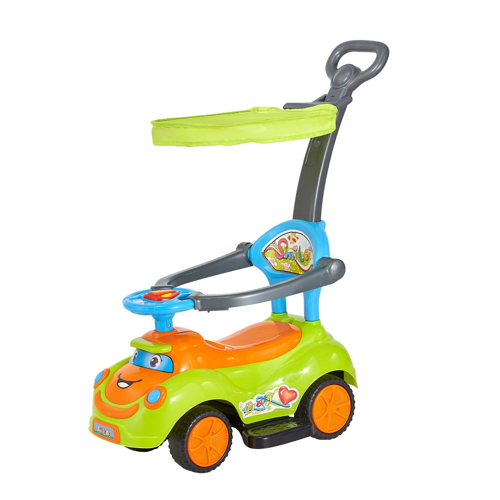 Title: Toddler Ride-On Push Car with Safety Guardrails, Easy Storage, Foot-to-Floor Design for Boys & Girls, 55 lbs Capacity, Ages 19-36 Months, Green