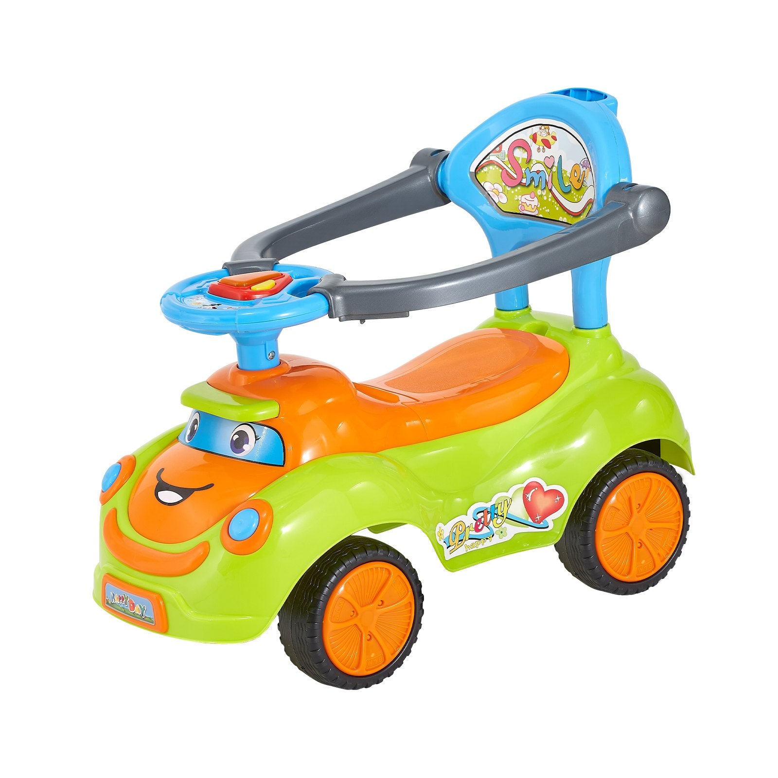 Title: Toddler Ride-On Push Car with Safety Guardrails, Easy Storage, Foot-to-Floor Design for Boys & Girls, 55 lbs Capacity, Ages 19-36 Months, Green