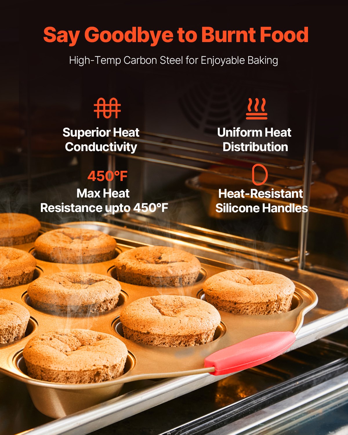 10-Piece Nonstick Carbon Steel Bakeware Set with Silicone Handles - Oven-Safe, Stackable Pans for Cookies, Cakes, Muffins, Bread, and More