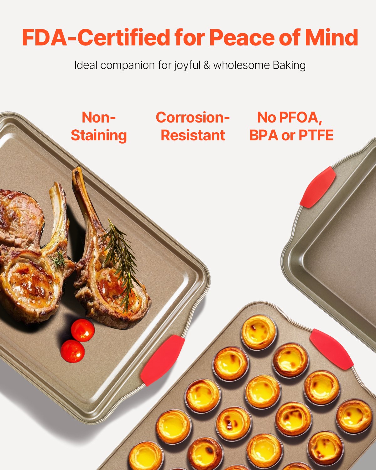 10-Piece Nonstick Carbon Steel Bakeware Set with Silicone Handles - Oven-Safe, Stackable Pans for Cookies, Cakes, Muffins, Bread, and More