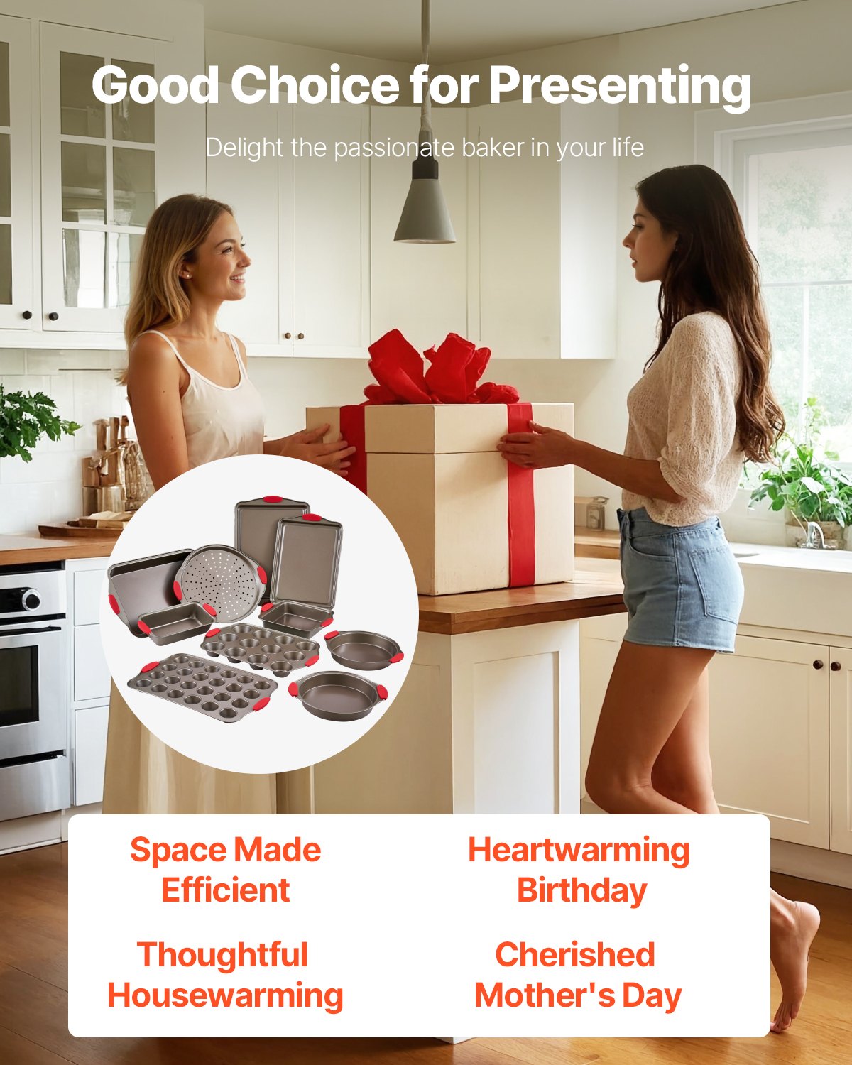 10-Piece Nonstick Carbon Steel Bakeware Set with Silicone Handles - Oven-Safe, Stackable Pans for Cookies, Cakes, Muffins, Bread, and More