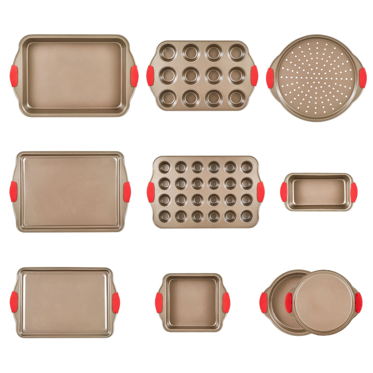 10-Piece Nonstick Carbon Steel Bakeware Set with Silicone Handles - Oven-Safe, Stackable Pans for Cookies, Cakes, Muffins, Bread, and More