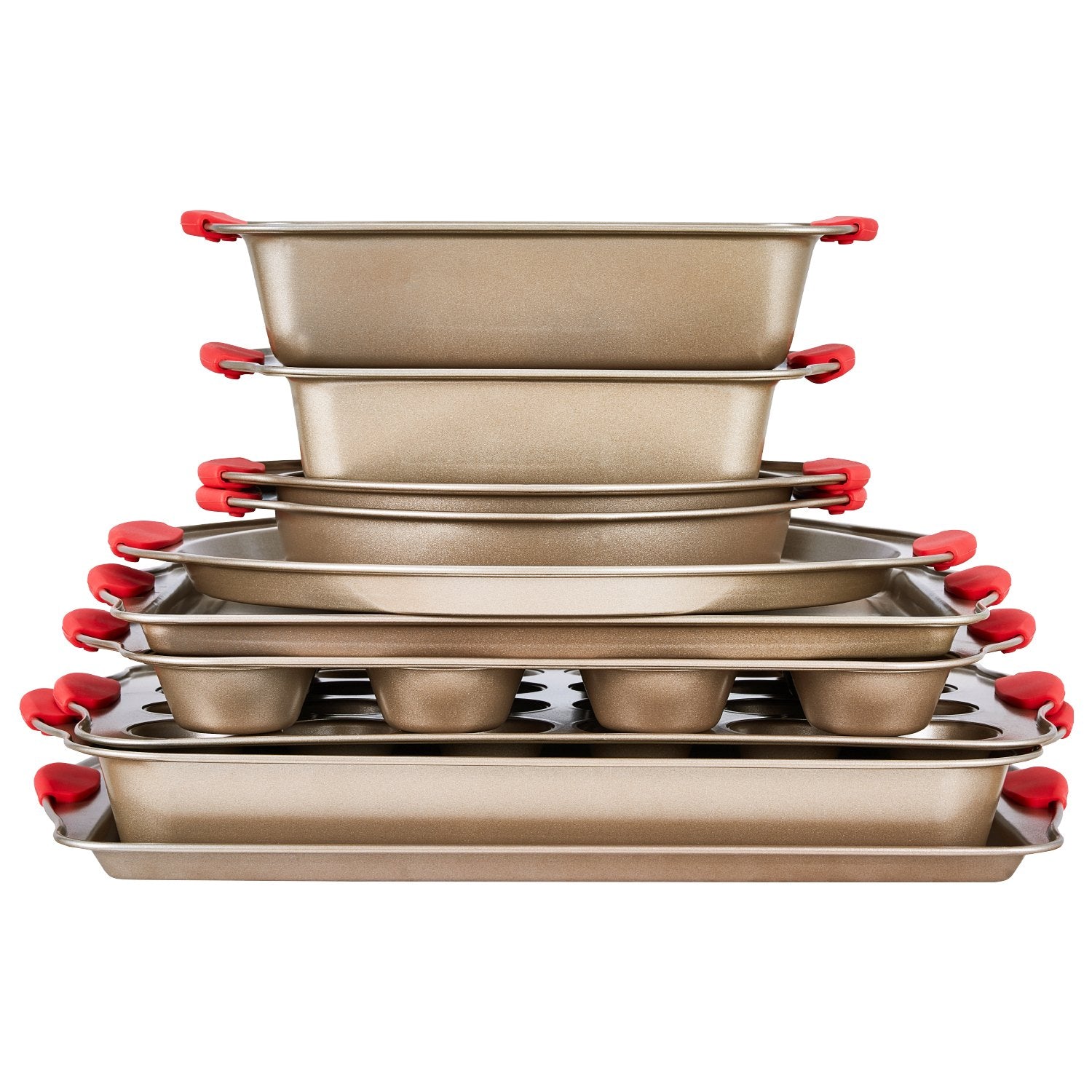 10-Piece Nonstick Carbon Steel Bakeware Set with Silicone Handles - Oven-Safe, Stackable Pans for Cookies, Cakes, Muffins, Bread, and More