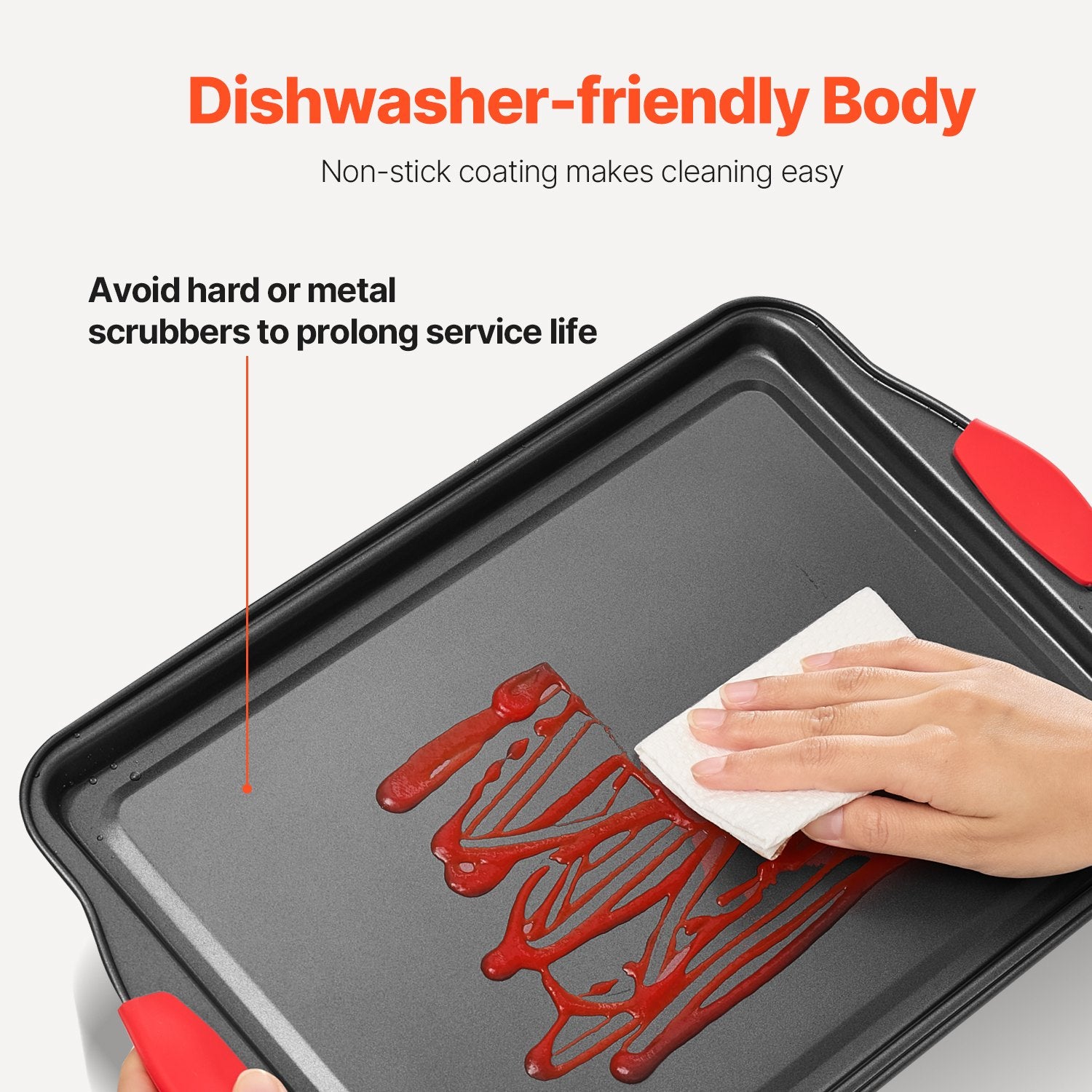 6-Piece Nonstick Carbon Steel Baking Pans Set with Stackable Trays and Silicone Handles for Cookies, Muffins, Cakes, and Bread