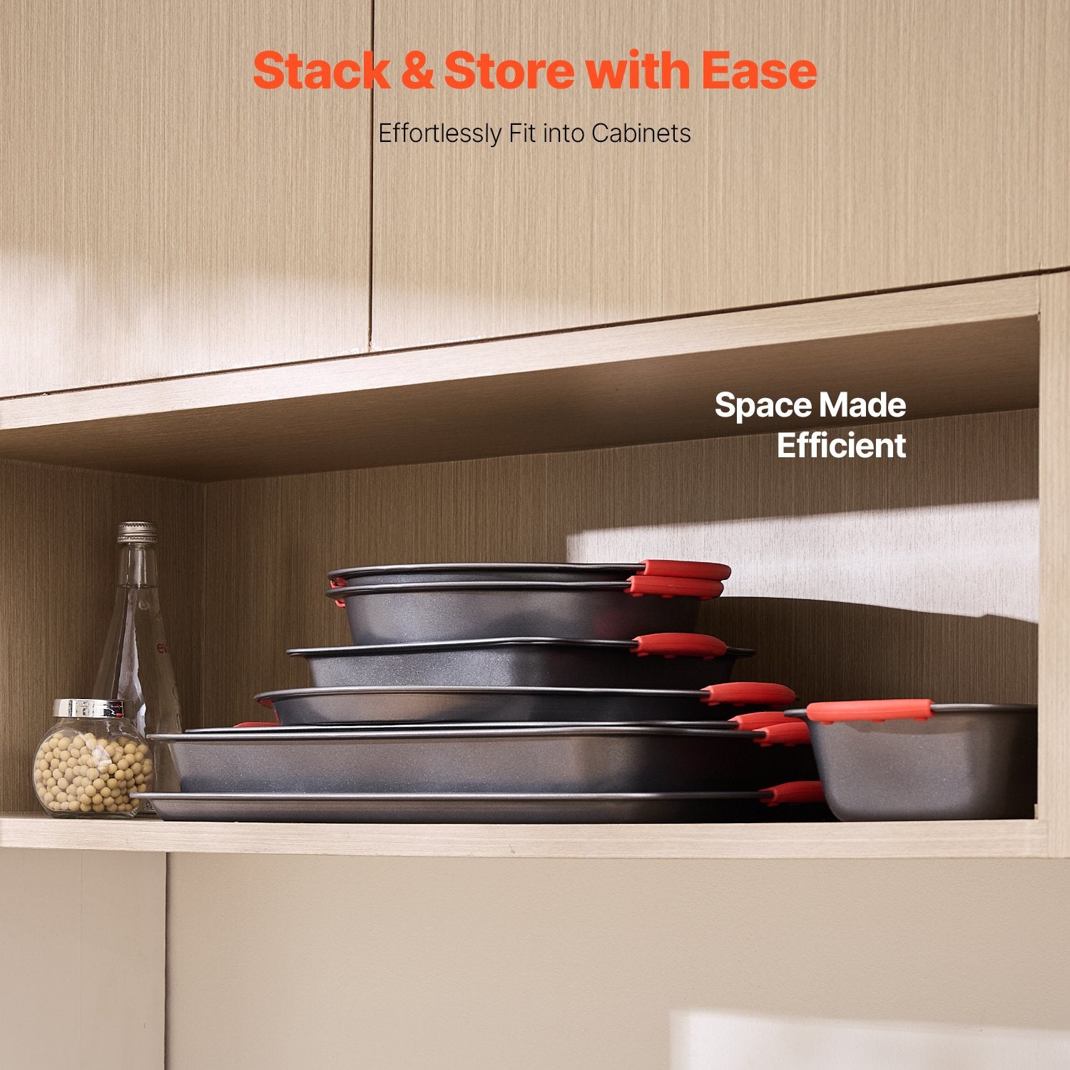 8-Piece Nonstick Carbon Steel Bakeware Set with Silicone Handles – Stackable Oven Sheets & Trays for Baking Cookies, Cakes, Muffins, Bread, and More