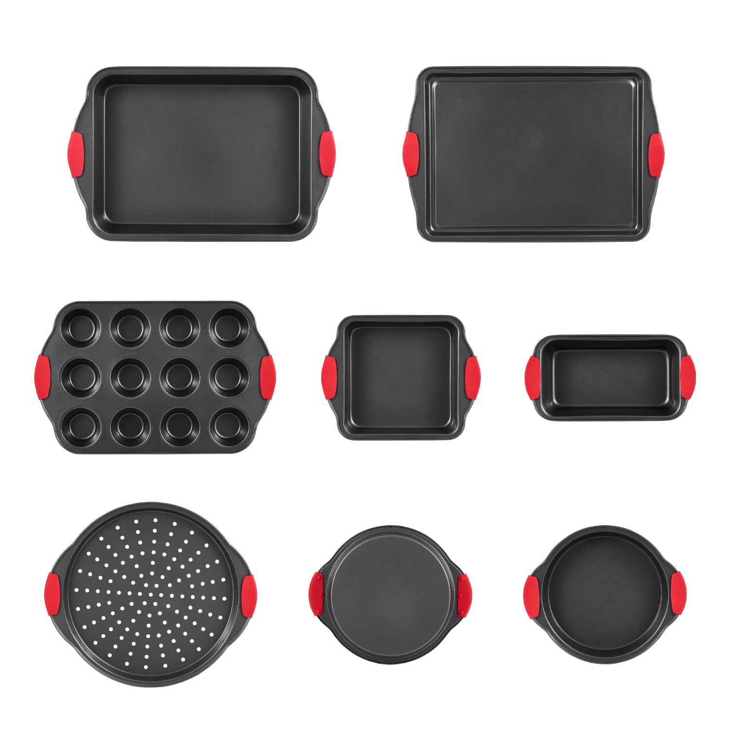 8-Piece Nonstick Carbon Steel Bakeware Set with Silicone Handles – Stackable Oven Sheets & Trays for Baking Cookies, Cakes, Muffins, Bread, and More