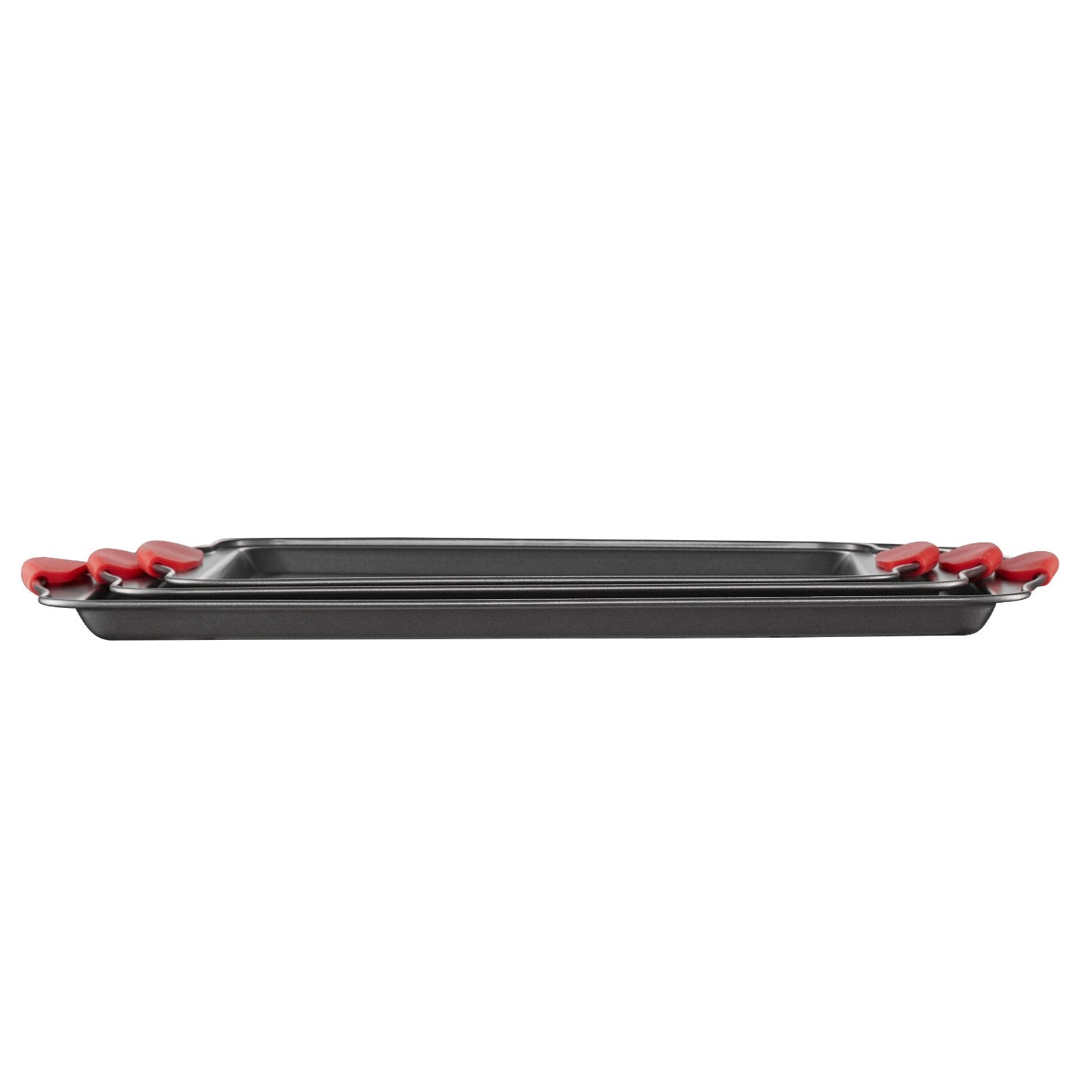 3-Piece Nonstick Carbon Steel Baking Pans Set with Silicone Handles – Stackable Oven Sheets & Trays for Cookies, Cakes, Muffins, and Bread