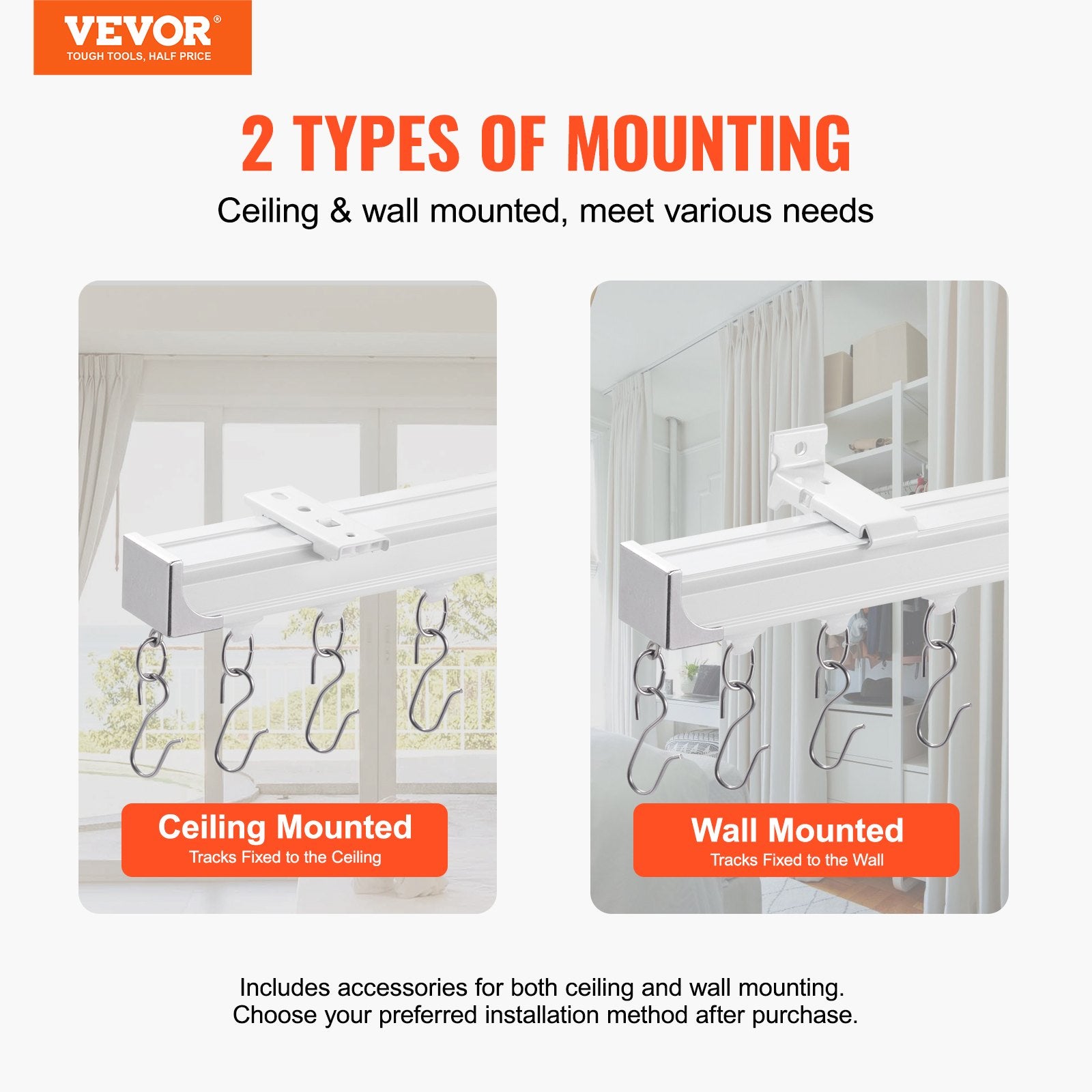 11.8 FT Ceiling Curtain Track Set - Sliding System for Room Divider, Ceiling/Wall Mount, Living Room & Bedroom, Aluminum Alloy, Easy Install, White