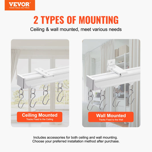 11.8 FT Ceiling Curtain Track Set - Sliding System for Room Divider, Ceiling/Wall Mount, Living Room & Bedroom, Aluminum Alloy, Easy Install, White