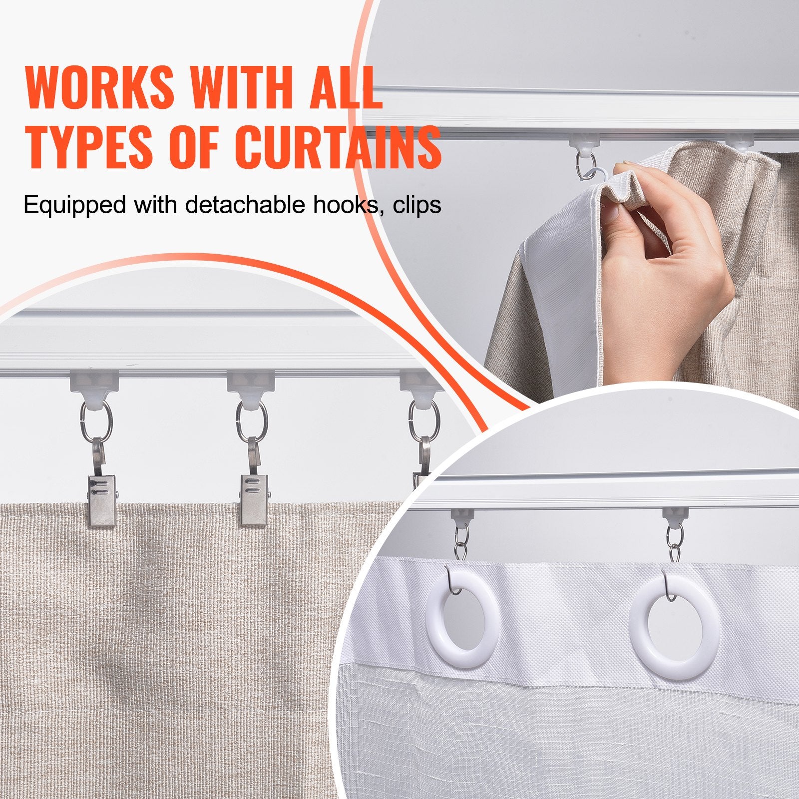 Adjustable Aluminum Alloy Ceiling Curtain Track Set, 5.9 FT/1.8 M - Sliding Ceiling/Wall Mounted System with Hooks for Living Room & Bedroom Divider