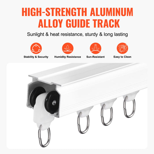Versatile 17.7 FT Ceiling Curtain Track Set for Room Dividers, Sliding System with Hooks, Ceiling/Wall Mounted, Strong Load Capacity, White