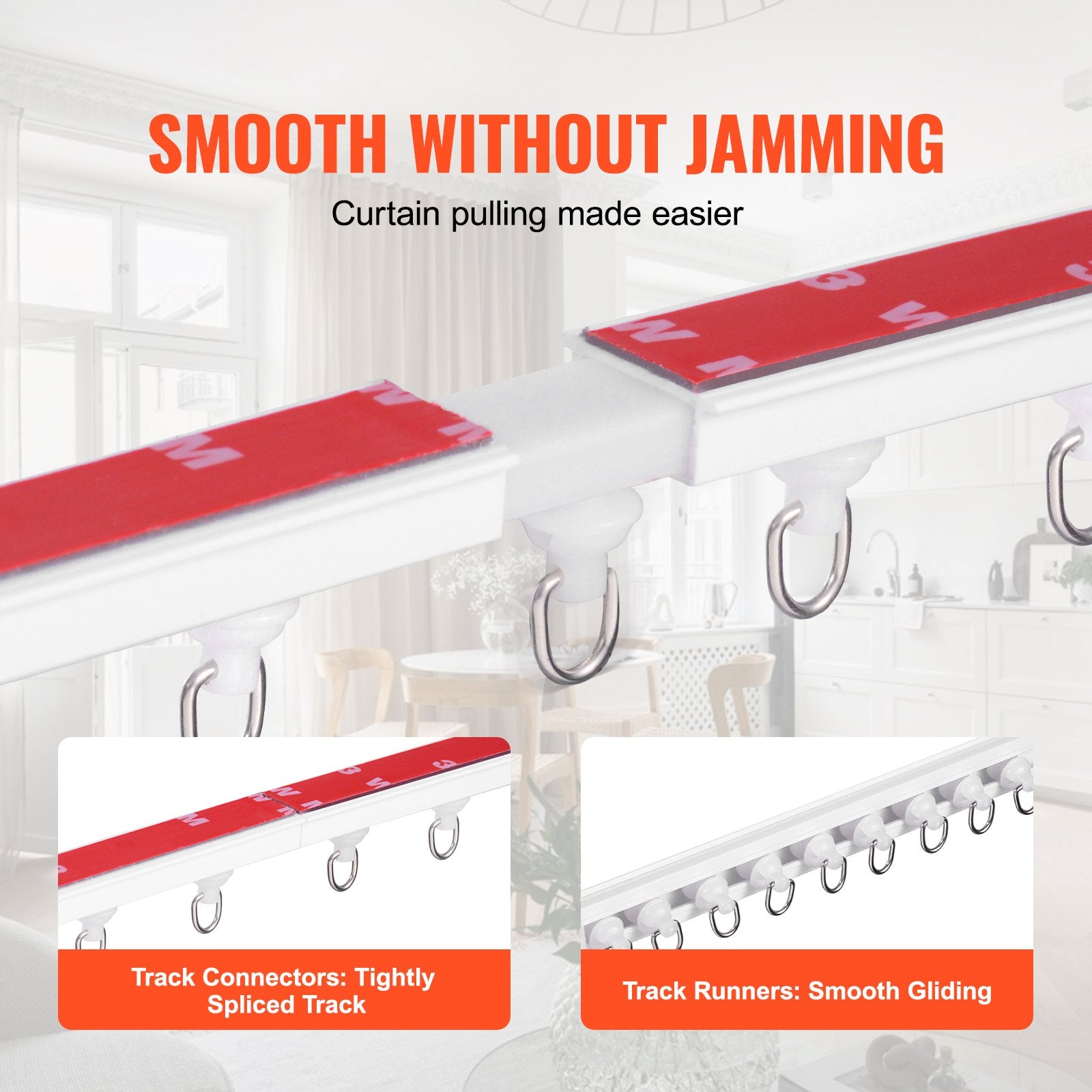 Ceiling Curtain Track Set, 9.9 FT Self Adhesive No Drill System, Room Divider with Hooks, Easy Install PVC Track for Living Room, White