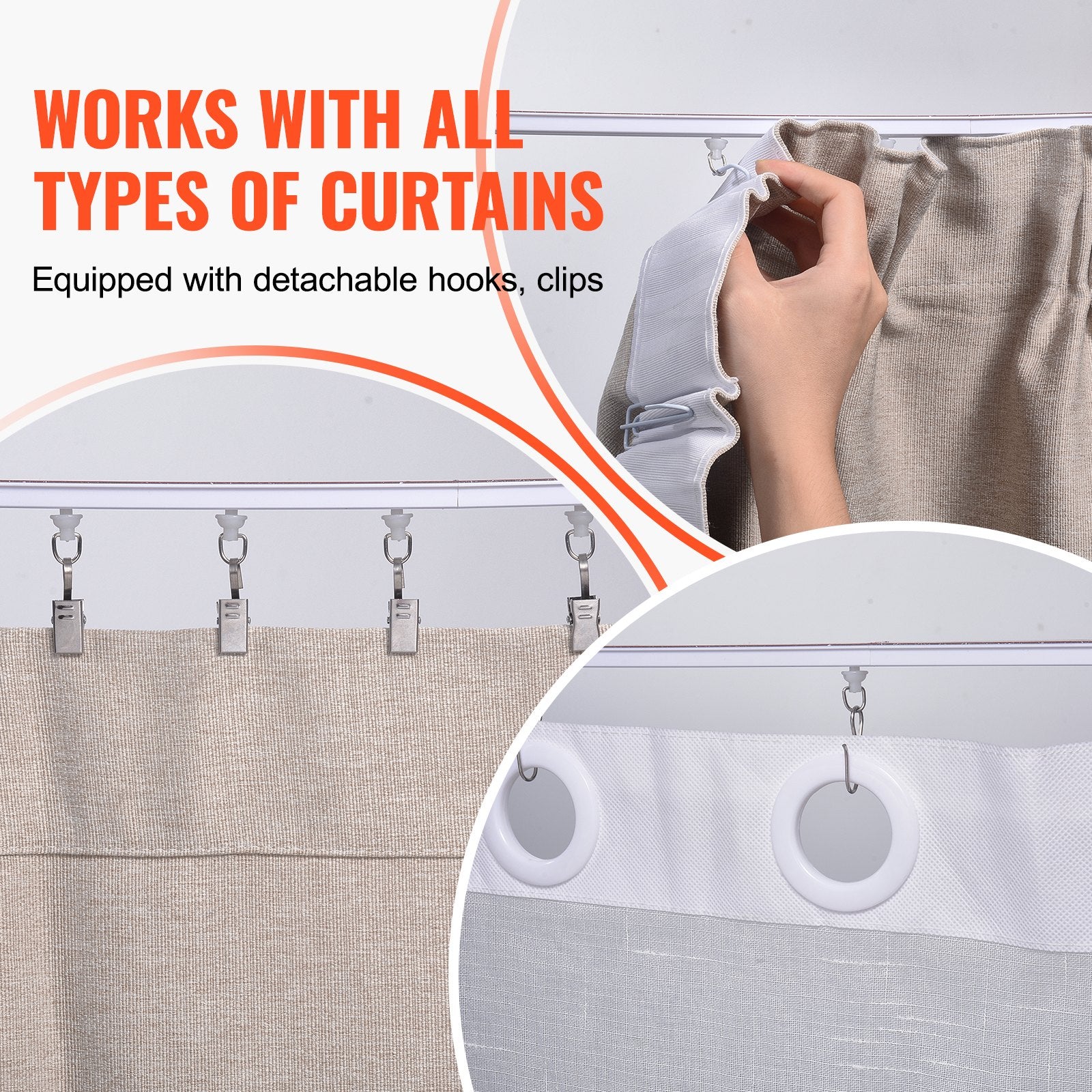 Ceiling Curtain Track Set, 9.9 FT Self Adhesive No Drill System, Room Divider with Hooks, Easy Install PVC Track for Living Room, White