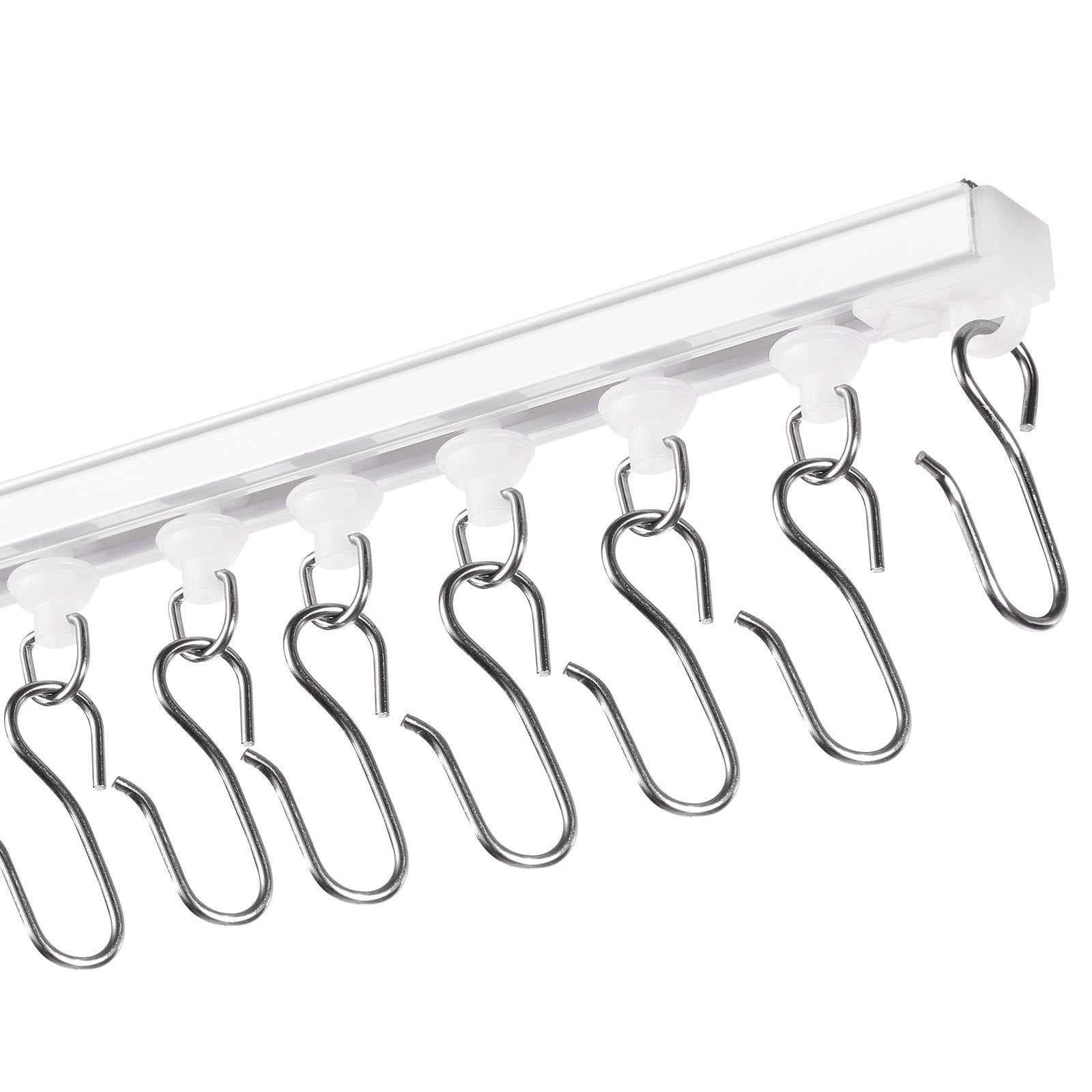 Ceiling Curtain Track Set, 9.9 FT Self Adhesive No Drill System, Room Divider with Hooks, Easy Install PVC Track for Living Room, White