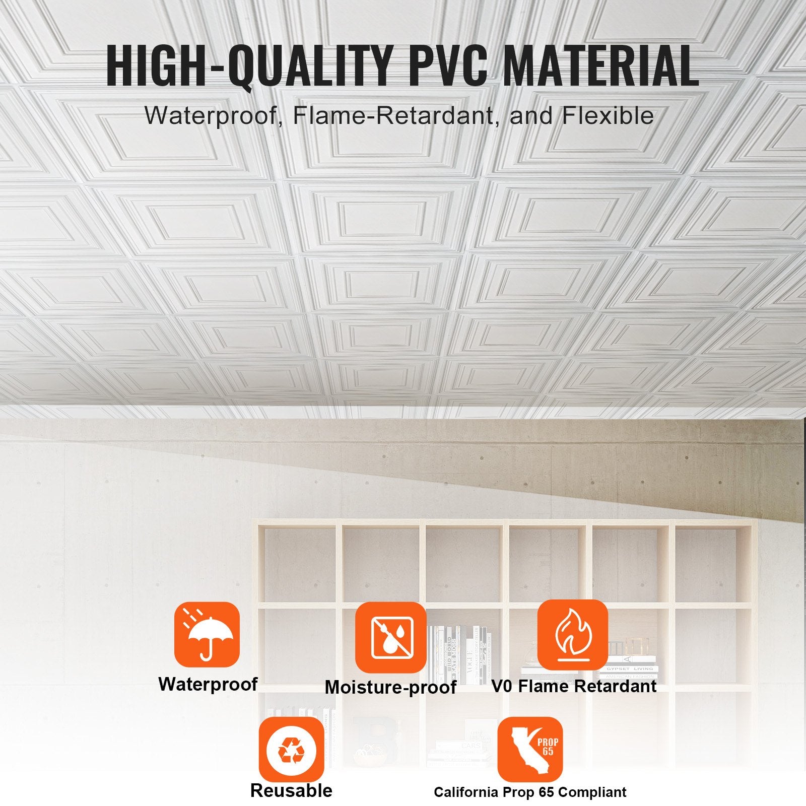12-Pack 24"x24" White Ceiling Tiles - Premium PVC, Easy DIY Installation, Decorative Acoustic Panels for Home/Office Decor