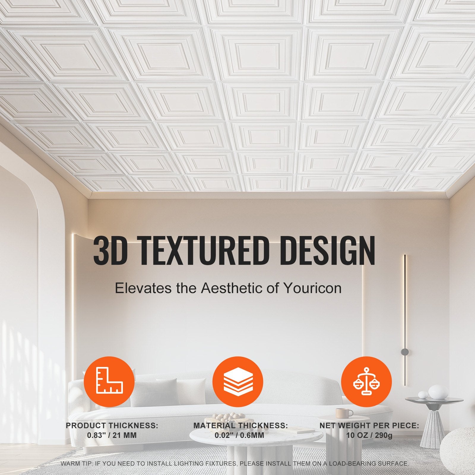 12-Pack 24"x24" White Ceiling Tiles - Premium PVC, Easy DIY Installation, Decorative Acoustic Panels for Home/Office Decor