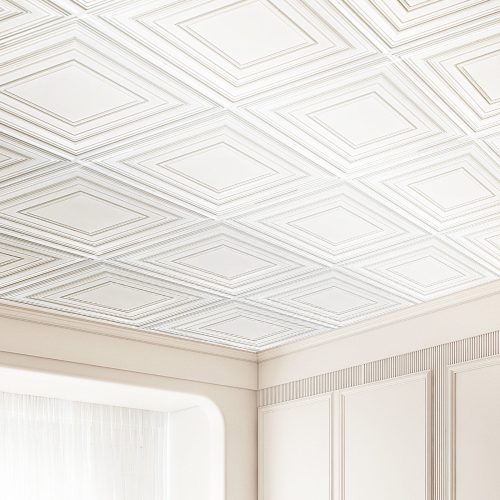 12-Pack 24"x24" White Ceiling Tiles - Premium PVC, Easy DIY Installation, Decorative Acoustic Panels for Home/Office Decor