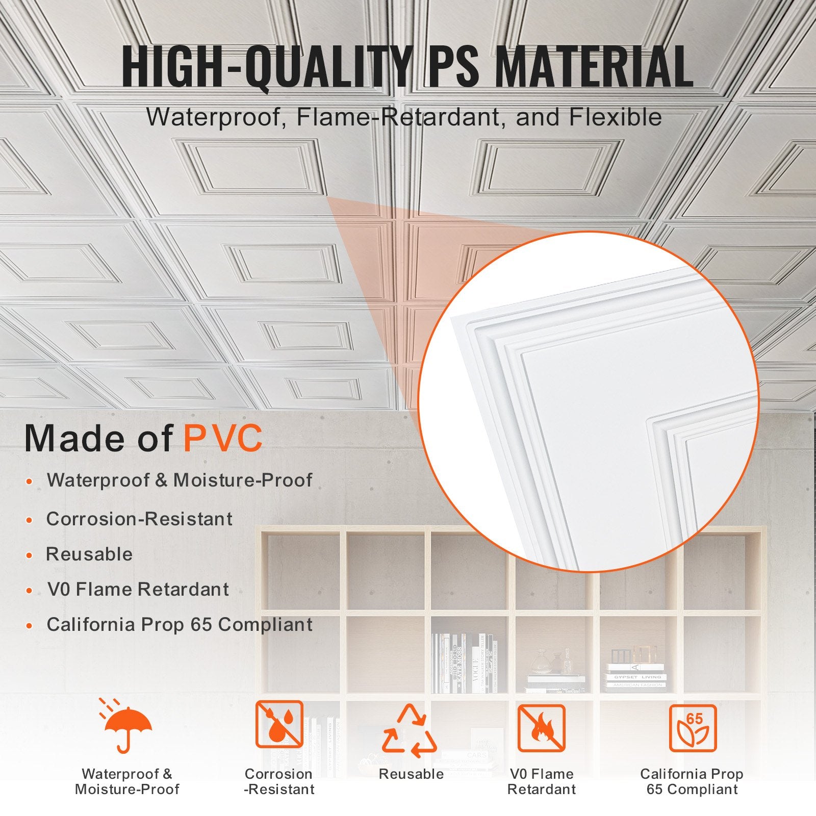 12-Pack 24x24" Decorative Ceiling Tiles, Premium White Geometric PVC for Home/Office, Easy Install, Acoustic, Eco-Friendly, DIY Ceiling Covering