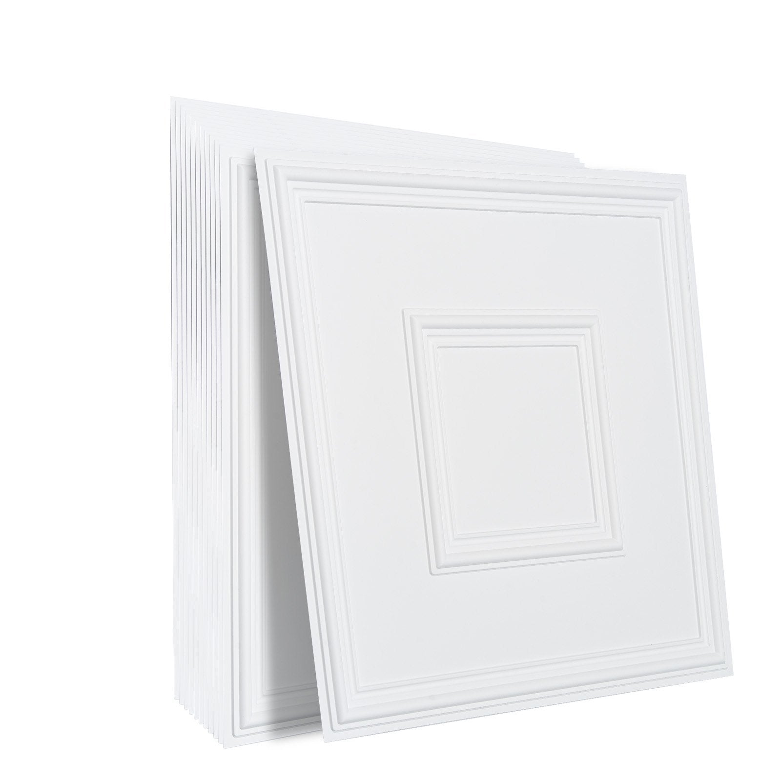 12-Pack 24x24" Decorative Ceiling Tiles, Premium White Geometric PVC for Home/Office, Easy Install, Acoustic, Eco-Friendly, DIY Ceiling Covering