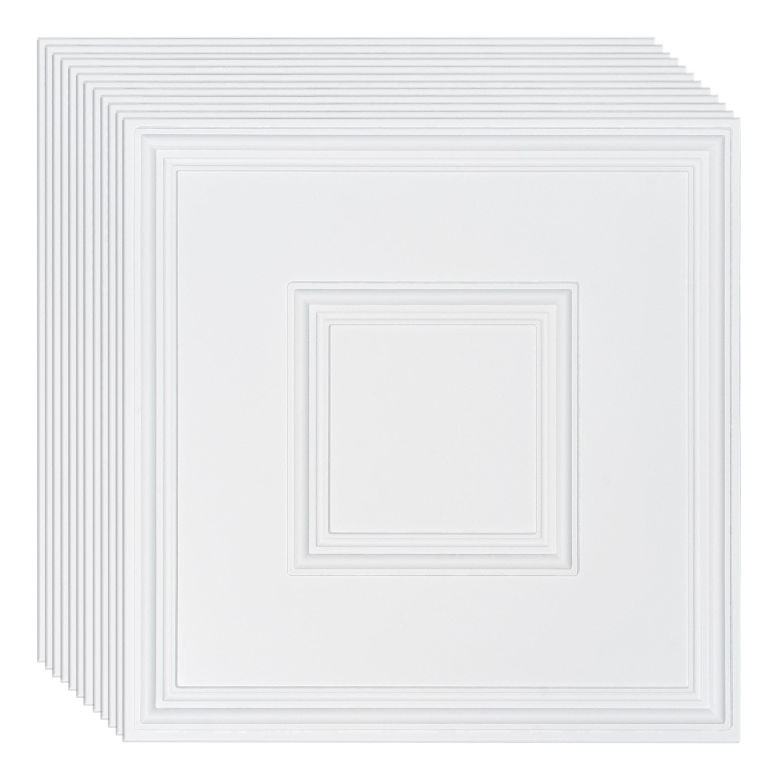12-Pack 24x24" Decorative Ceiling Tiles, Premium White Geometric PVC for Home/Office, Easy Install, Acoustic, Eco-Friendly, DIY Ceiling Covering