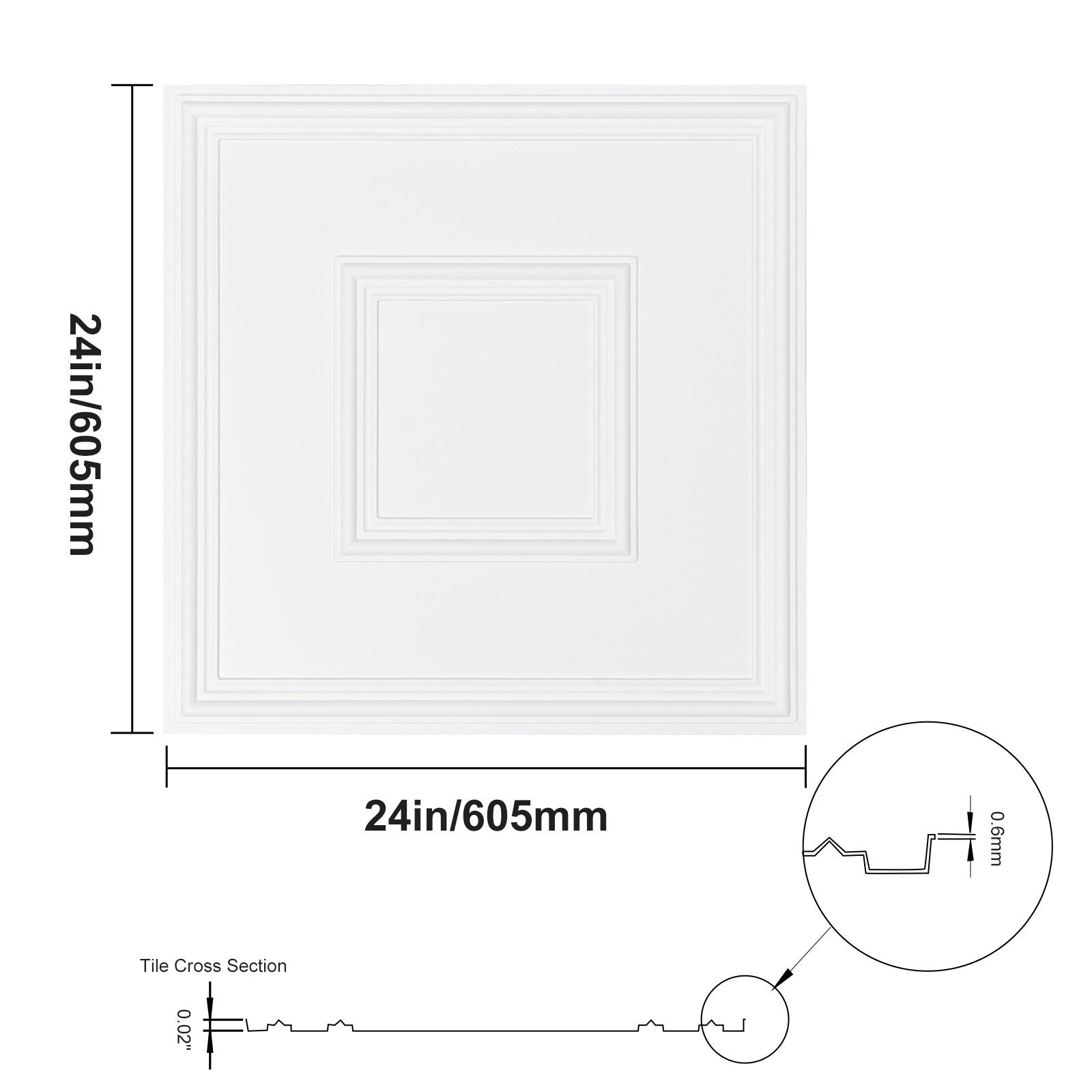 12-Pack 24x24" Decorative Ceiling Tiles, Premium White Geometric PVC for Home/Office, Easy Install, Acoustic, Eco-Friendly, DIY Ceiling Covering