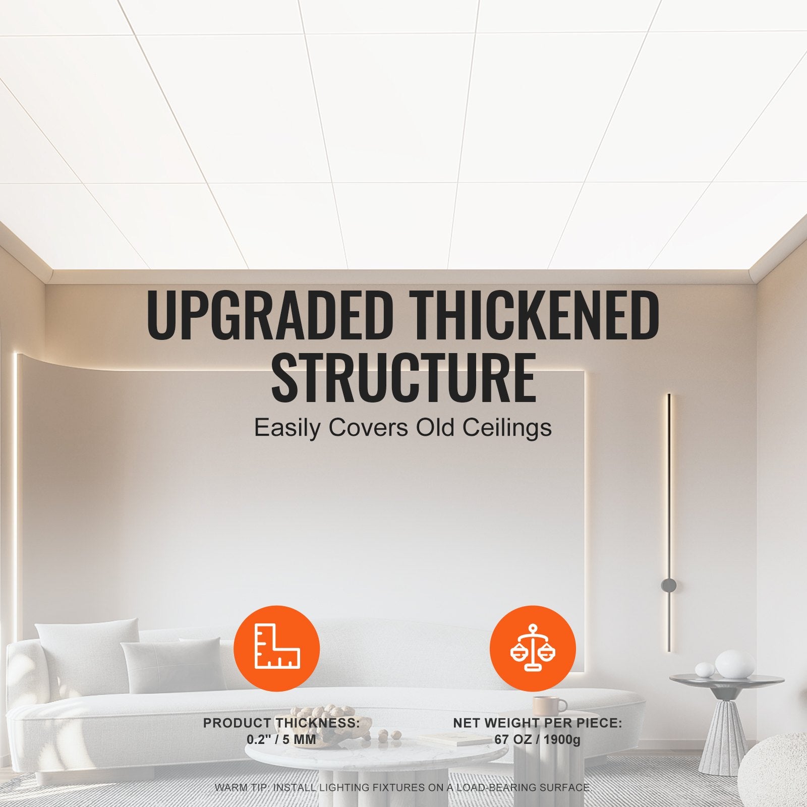 10-Pack 24"x24" Drop Ceiling Tiles in Smooth White, Premium Fire-Rated PVC Foam, Easy Install, Home/Office Decorative Covering