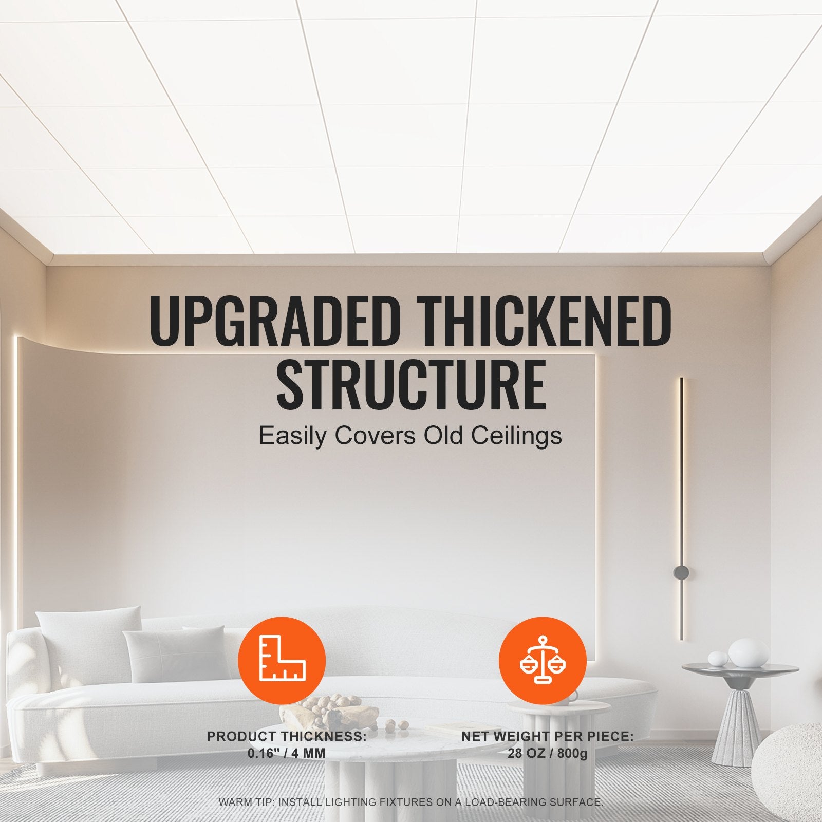 Premium 12-Pack Ceiling Tiles 24x24" – Fire-Rated PVC Foam with Easy DIY Installation, Smooth White for Home & Office Acoustic Decoration
