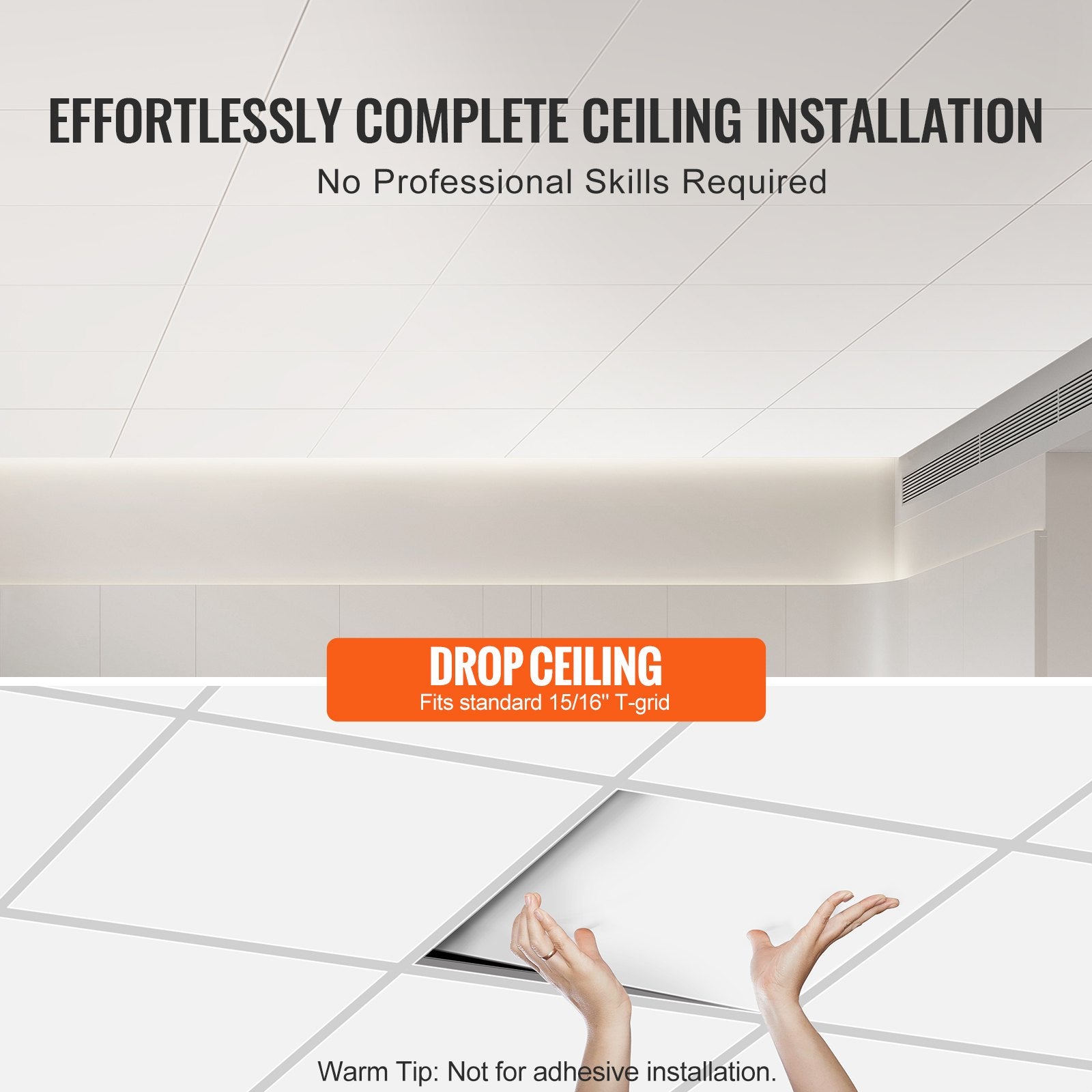 Premium 12-Pack Ceiling Tiles 24x24" – Fire-Rated PVC Foam with Easy DIY Installation, Smooth White for Home & Office Acoustic Decoration