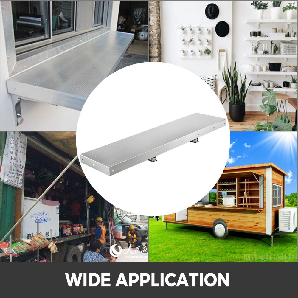 Stainless Steel Folding Food Shelf for Concession Trailers, 48"x12" Drop-Down Serving Stand for Windows