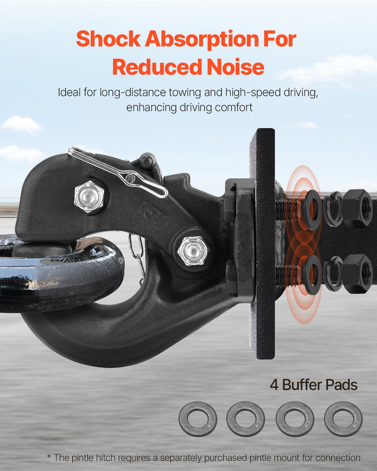 Heavy-Duty Pintle Hook with 30,000 lbs Towing Capacity, Fits 2.5 to 3-Inch Lunette Ring, Durable Black Powder Coat, Ideal for Trucks & Trailers