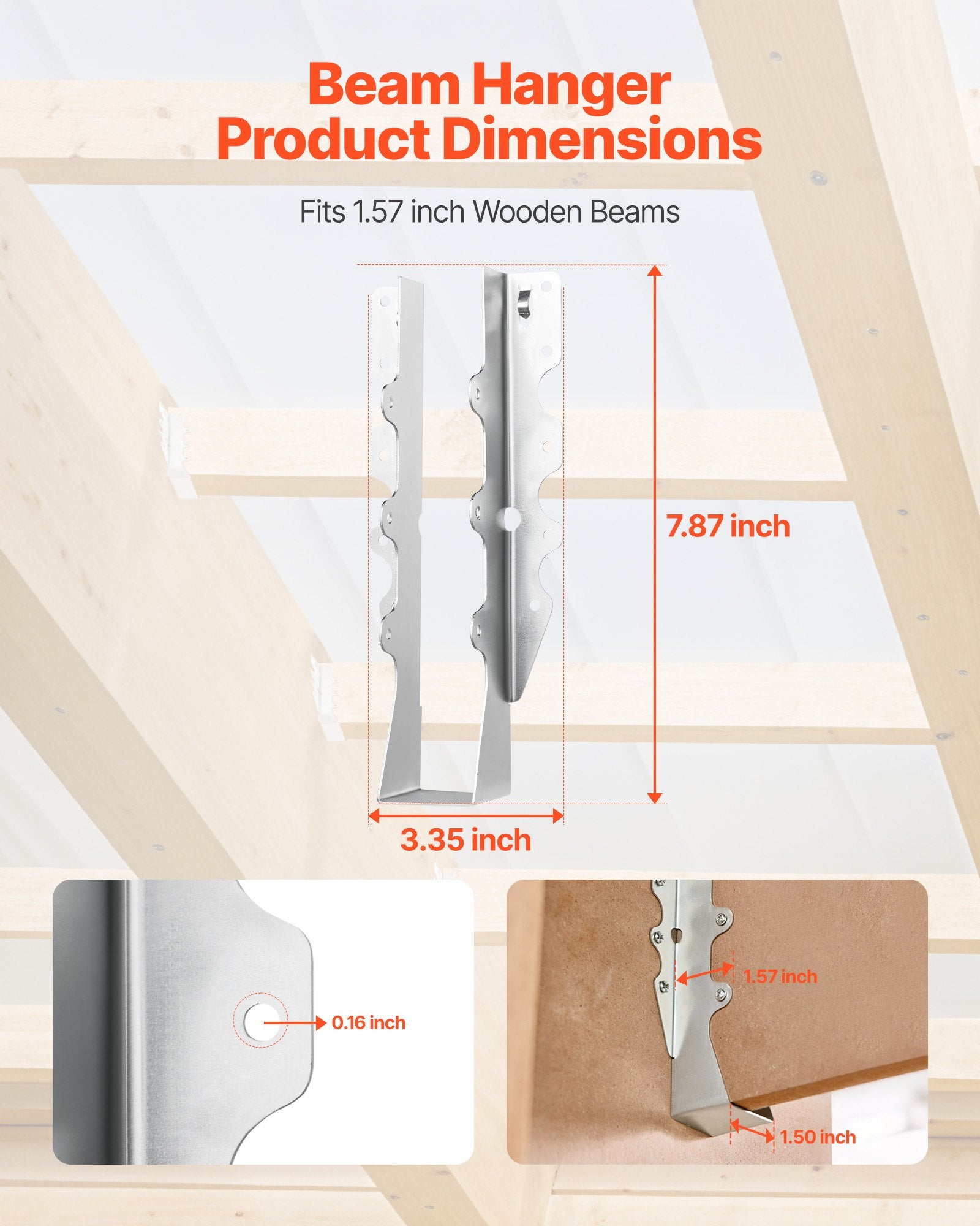 50 Pcs Rustproof Joist Hangers with Rafter Hurricane Ties, 1.57x1.50x7.83", Ideal for Floor Deck, Ceiling Trusses, Enhanced Structural Support